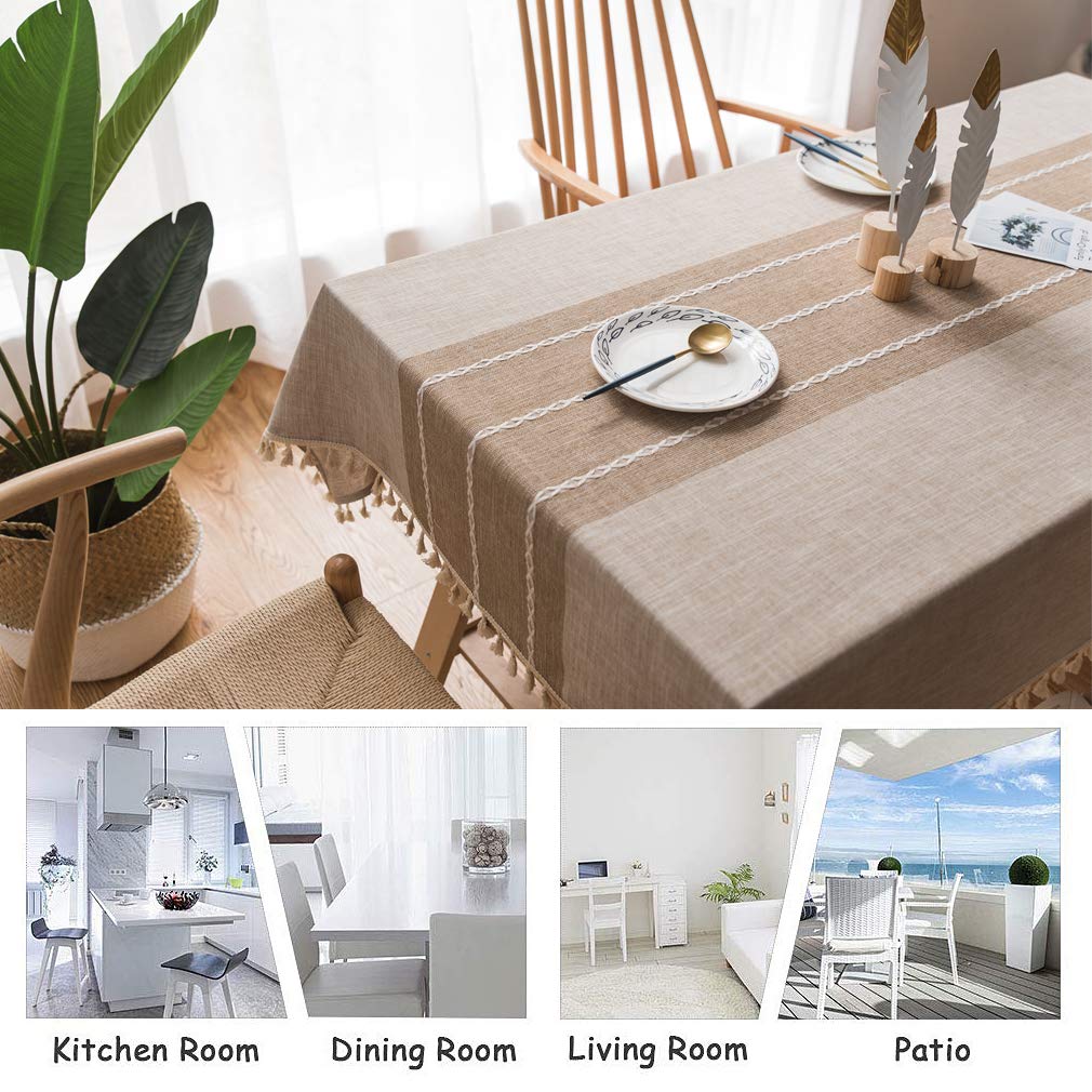 Premium Cotton Linen Tablecloth - Rustic Farmhouse Rectangle Table Cover (55