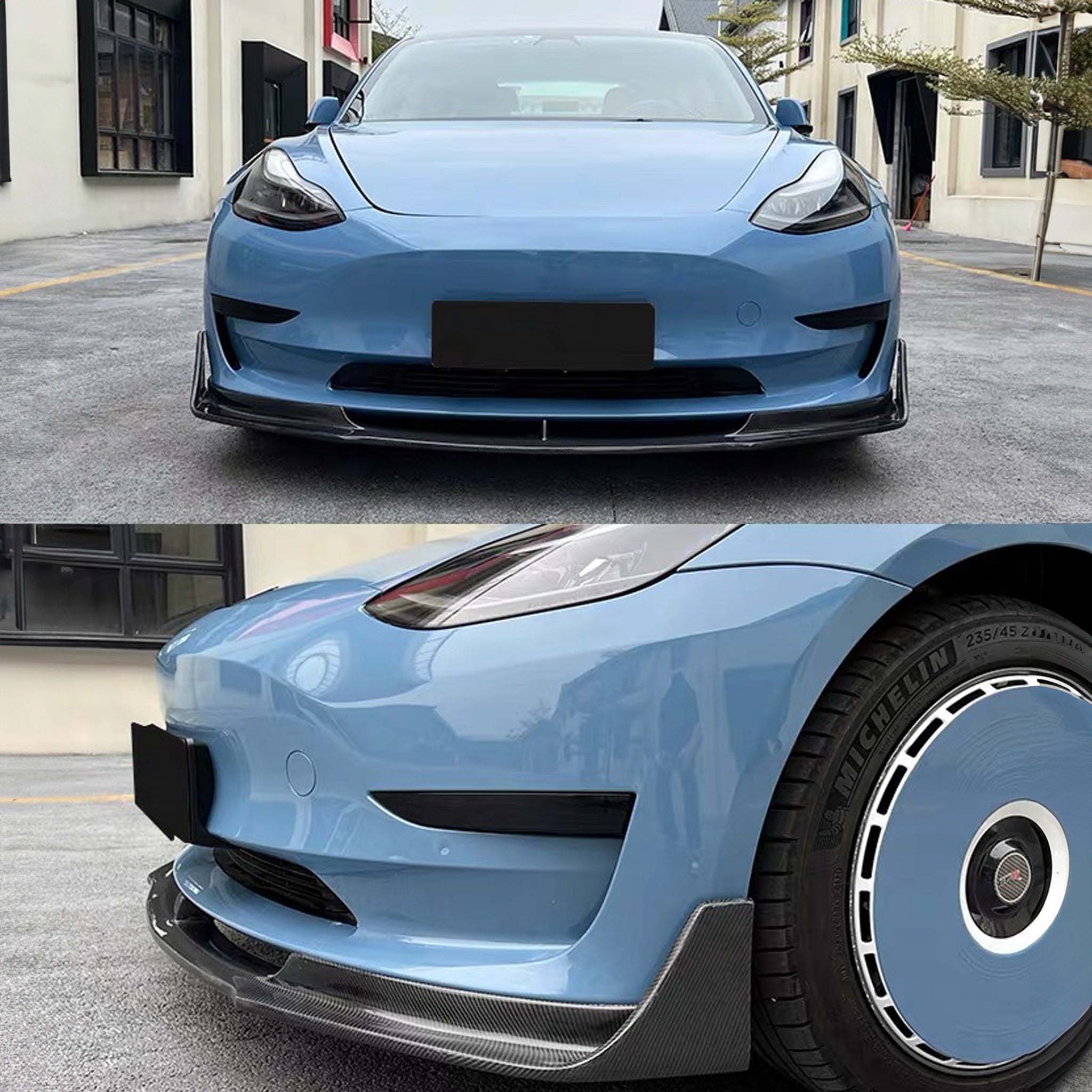Premium Real Carbon Fiber V-Style Aero Front Lip Spoiler for Tesla Model 3 (2017-2023) - Enhance Style & Aerodynamics for Street Racing & Car Shows