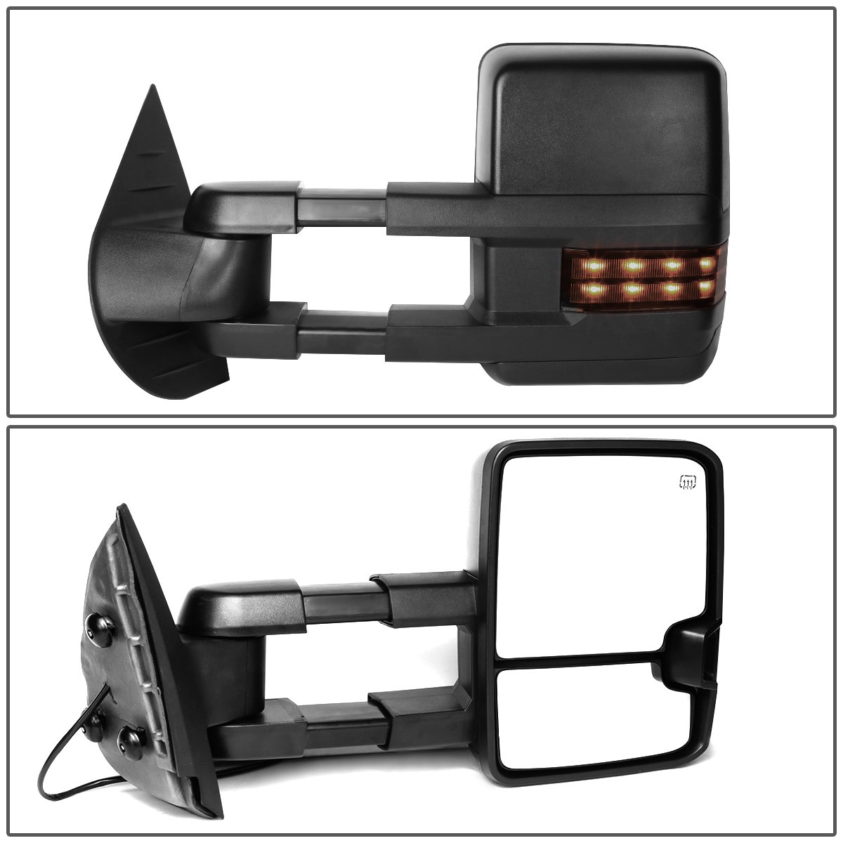 DNA MOTORING TWM-028-T888-BK-SM Black Manual Telescopic Power Adjust Towing Mirrors with Smoked LED Turn Signals & Heated Defrost | Compatible with 2007-2013 Chevy Silverado 1500/2500 HD | Perfect for Towing, Off-Roading & Winter Driving