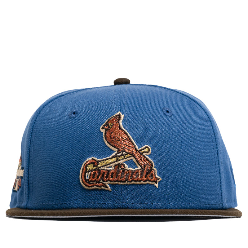 New Era x Politics St. Louis Cardinals 59FIFTY Fitted Hat - Indigo/Brown - Official MLB Baseball Cap for Men - Perfect for Games, Streetwear & Fan Collections