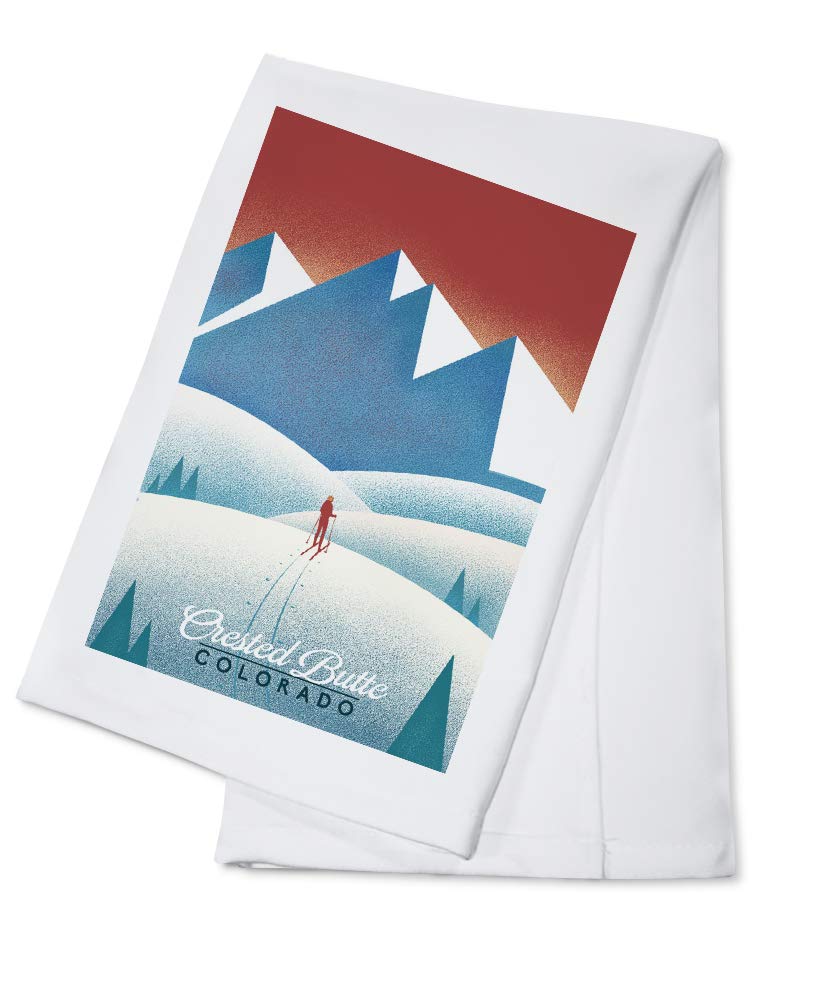 Crested Butte Colorado Skier in The Mountains Cotton Tea Towel - 100% Cotton Decorative Hand Towel for Kitchen, Bathroom & Home Decor - Perfect for Dish Drying, Gift Giving and Cabin Decor