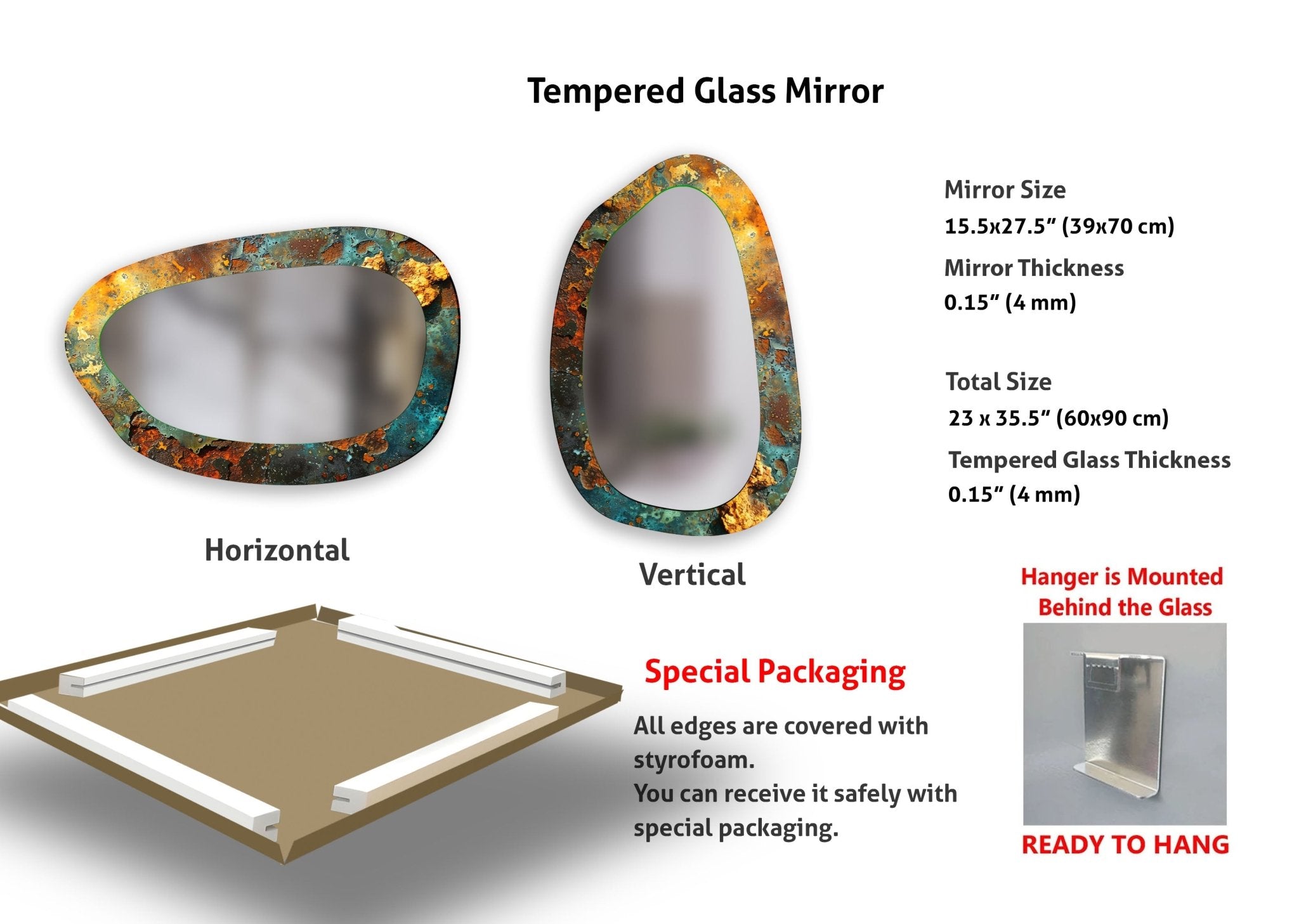 Abstract Large Irregular Glass Wall Mirror - Modern Decorative Mirror for Living Room, Bedroom, Entryway - Unique Statement Piece for Home Decor