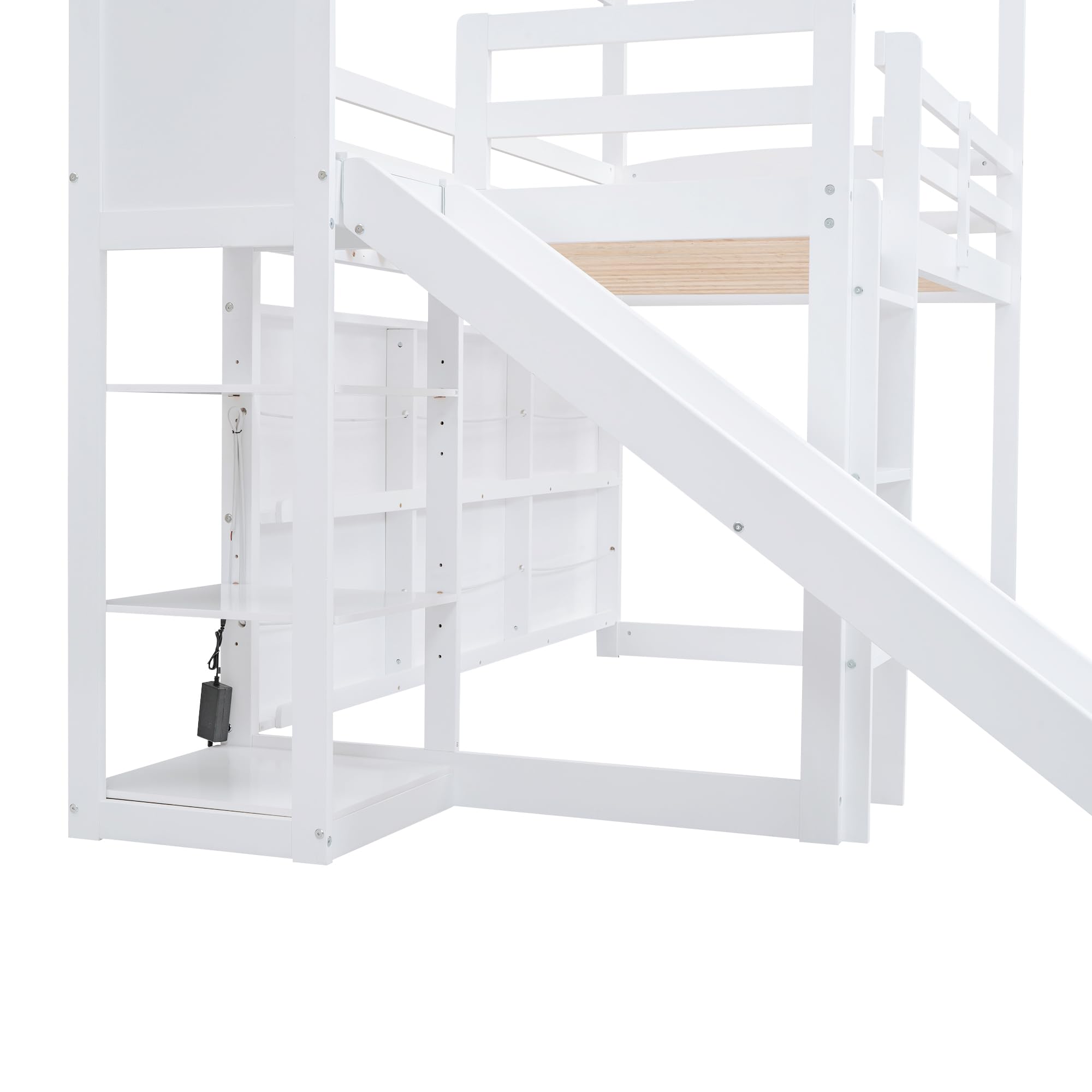 Harper & Bright Designs Twin Size Wooden Loft Bed with Slide, Storage Shelves & Light - Kids Playhouse Bed for Boys & Girls in White - Perfect for Small Bedrooms, Playrooms & Space-Saving Kids' Furniture