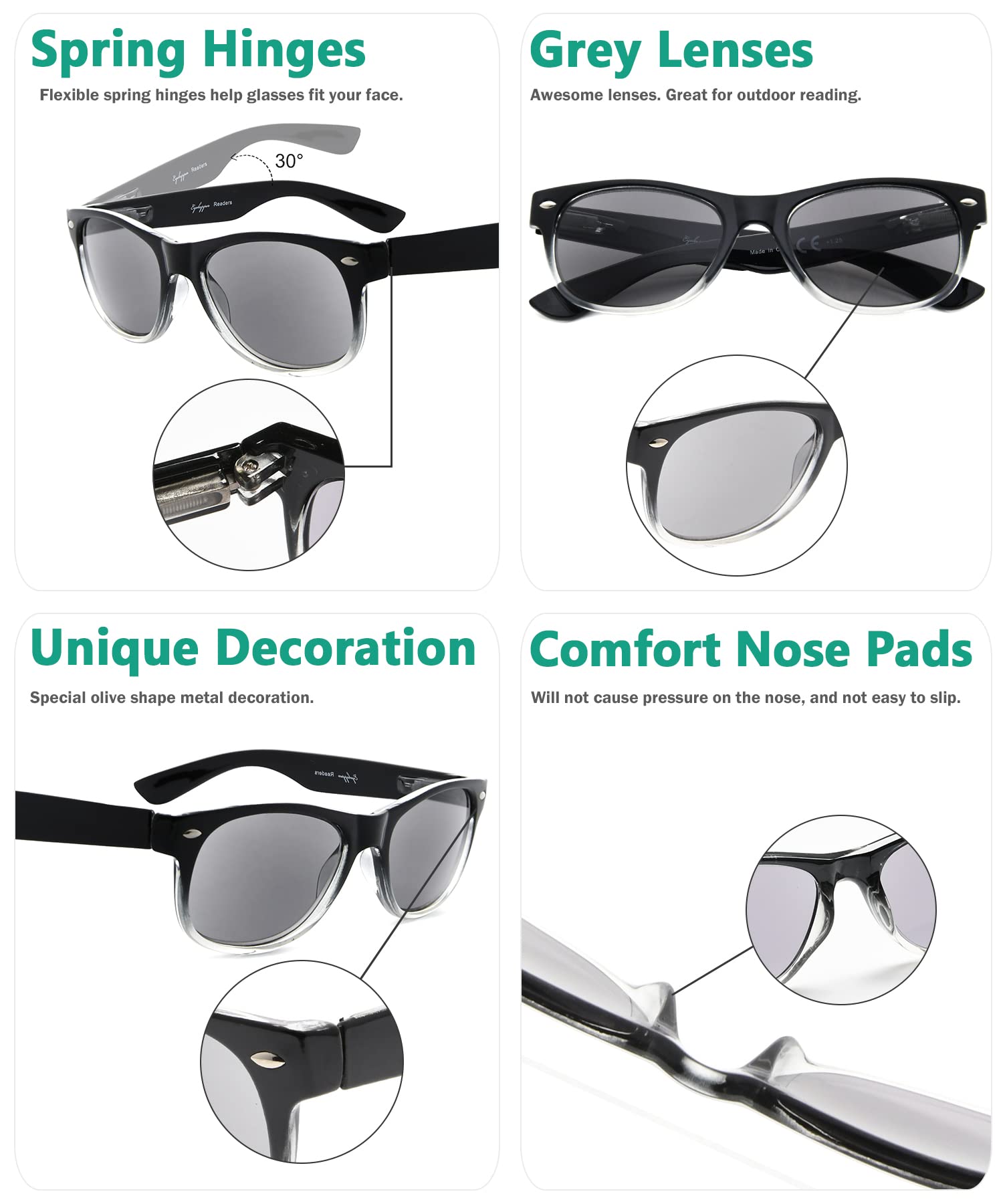 Eyekepper Classic 80's Style Reading Glasses for Women - 5 Pairs of Fashion Readers with UV Protection Sunglasses - Perfect for Reading, Computer Use, and Outdoor Activities