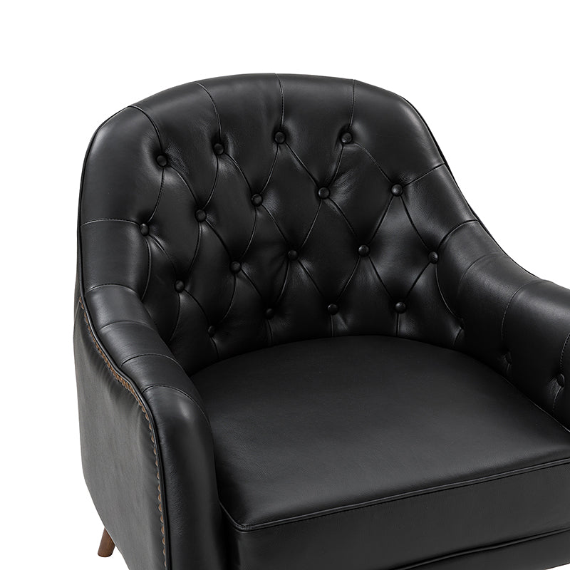 **Casio Genuine Leather Barrel Chair with Wooden Legs – Stylish Accent Chair for Living Room, Office, or Lounge**