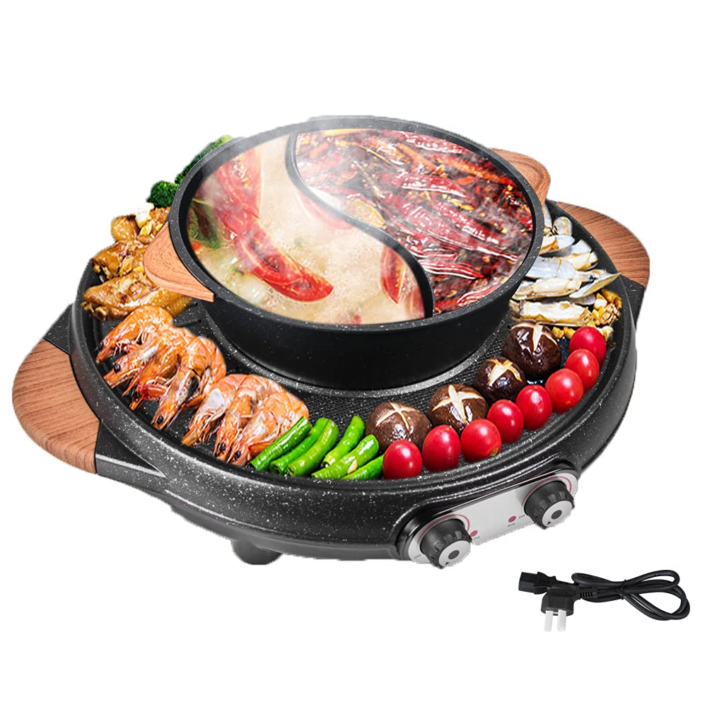 2-in-1 Electric Hot Pot & Grill Set - 2200W Smokeless Indoor BBQ Oven with 3.5L Non-Stick Pot & Removable Grill Plate for Home Cooking, Family Gatherings and Asian Hot Pot Parties