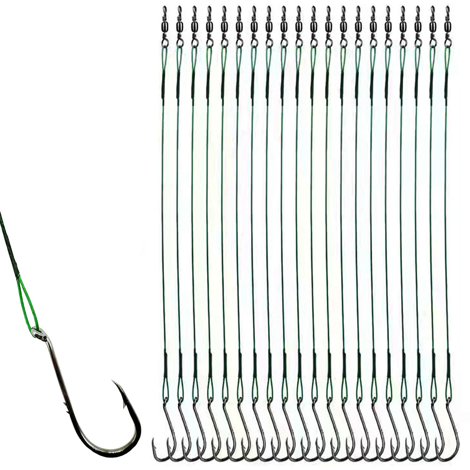 20pcs Bait Holder Octopus Fishing Hooks Rigs - Saltwater Steel Leader Wire with 2 Barbs - Size 1/0 10.9