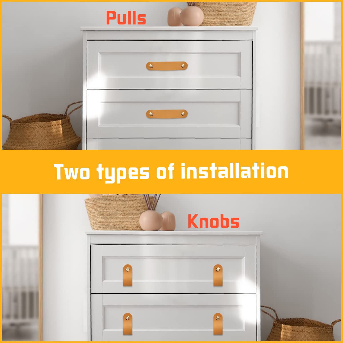 Hiili & Kaala 6-Pack Leather Dresser Handles - Soft Cabinet Drawer Pulls & Knobs (6