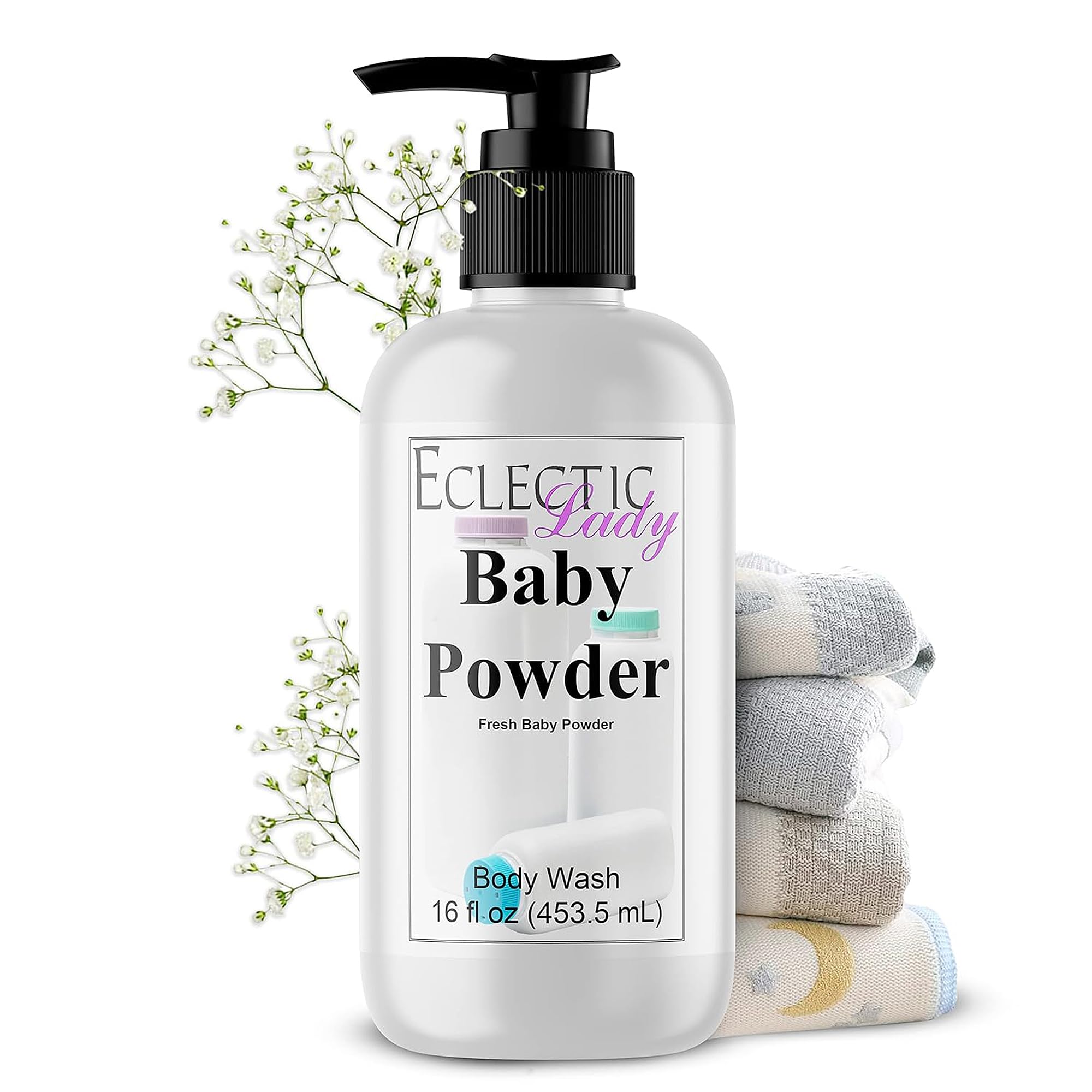 Eclectic Lady Liquid Pearl Body Wash - Baby Powder Scent | 3-in-1 Bubble Bath, Hand Soap & Body Wash | Phthalate-Free, Handcrafted in USA (16 oz) | Gentle Cleansing for Women, Babies & Sensitive Skin