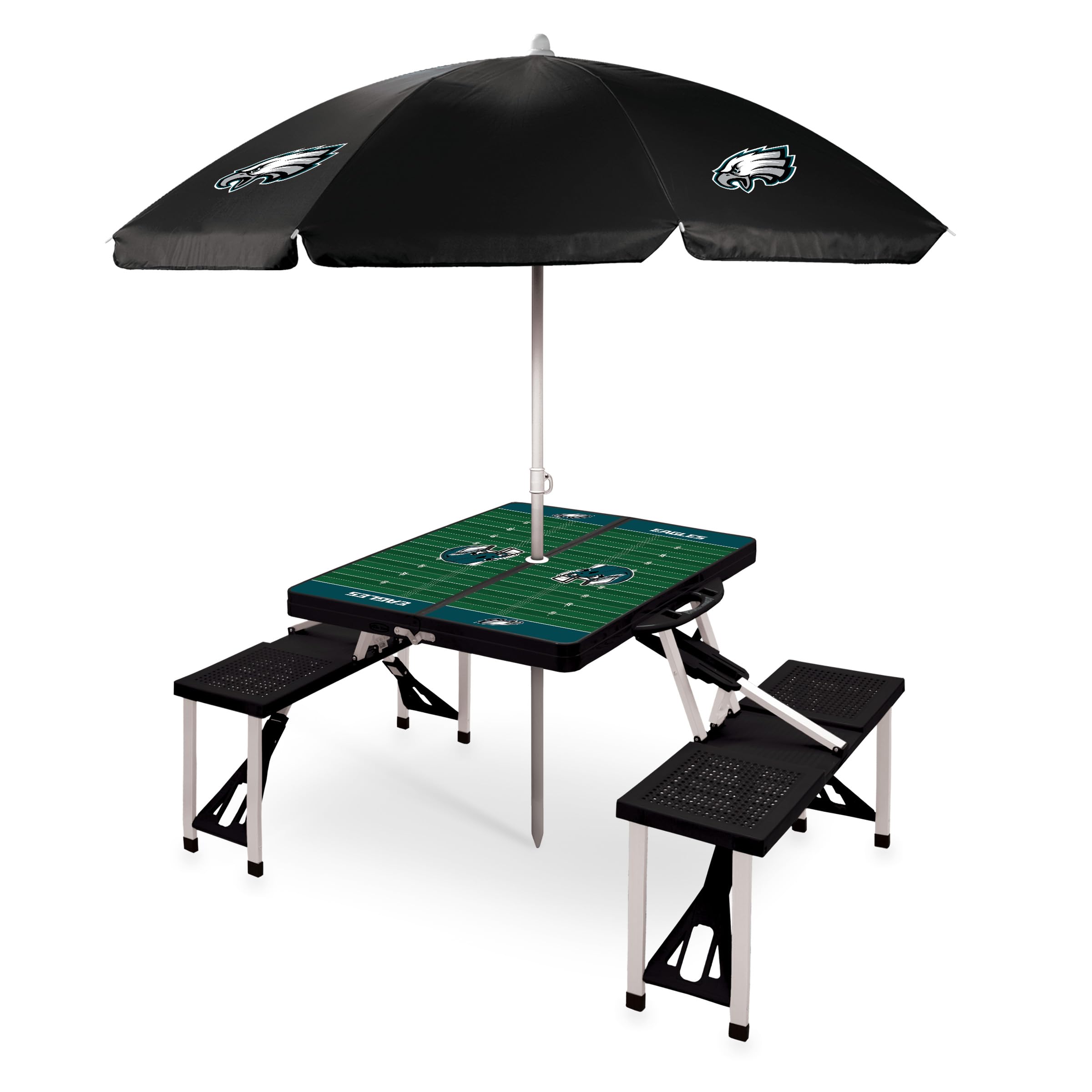 PICNIC TIME NFL Portable Folding Picnic Table with 4 Seats & Umbrella - Outdoor Tailgating, Camping, Beach & Backyard Parties (Officially Licensed NFL Team Merchandise)