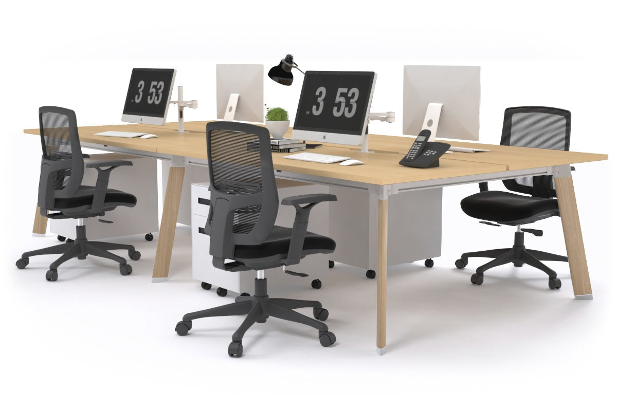 4-Person Workstation with Wood Imprint Frame - 1200L x 800W Office Desk with Cable Management Scallop | Perfect for Collaborative Workspaces & Home Offices