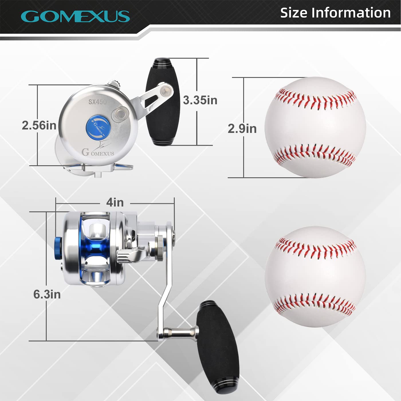 GOMEXUS SX450 Saltwater Fishing Reel - 6.3:1 Gear Ratio, 66lbs Drag, Large Capacity Narrow Spool for Smooth Jigging - Perfect Gift for Anglers & Saltwater Fishing Enthusiasts (Ideal for Offshore, Deep Sea & Surf Fishing)