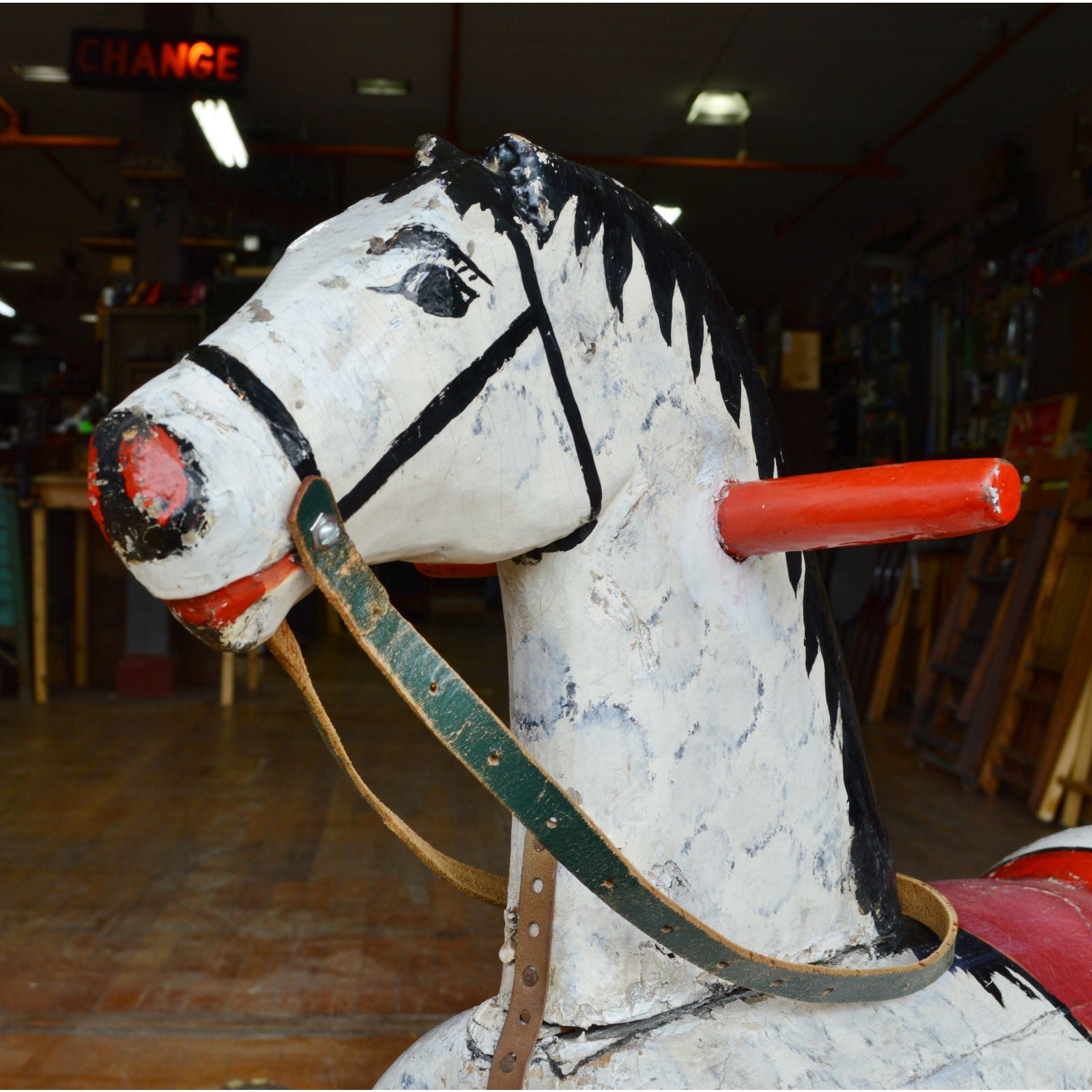Antique Large Wooden Rocking Horse for Kids - Hand Carved Homemade Child Size 41x15x28 - Perfect for Nursery Decor & Classic Toy Collection
