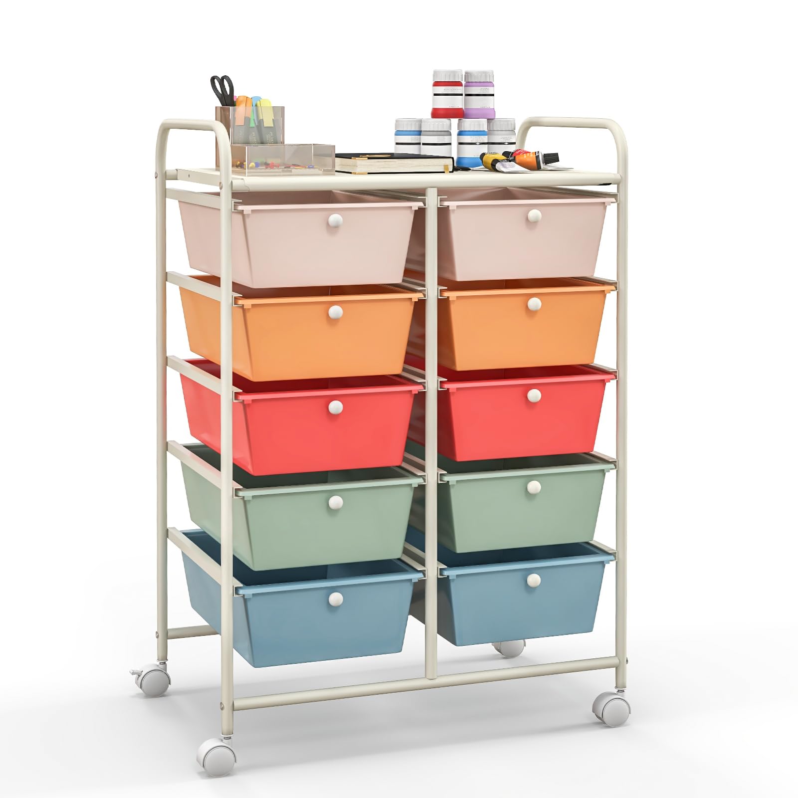 Giantex 10-Drawer Rolling Storage Cart with Wheels - Mobile Organizer for Classroom, Office, Home & School Supplies - Perfect for Teachers, Crafts, Art Paper & Tools - Multicolor - Ideal for Organizing Books, Stationery & DIY Projects