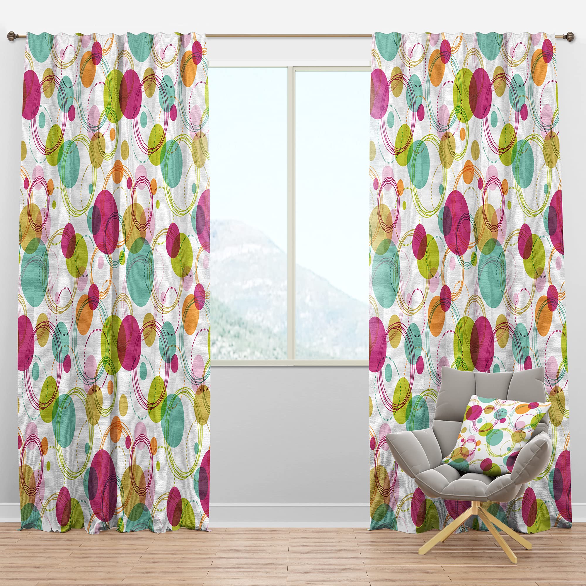 DesignQ Blackout Curtains 'Retro Circular Design II' - Thermal Insulated Single Panel Window Drapes (52x108 inches) for Bedroom & Living Room - Noise Reducing & Energy Saving Home Decor