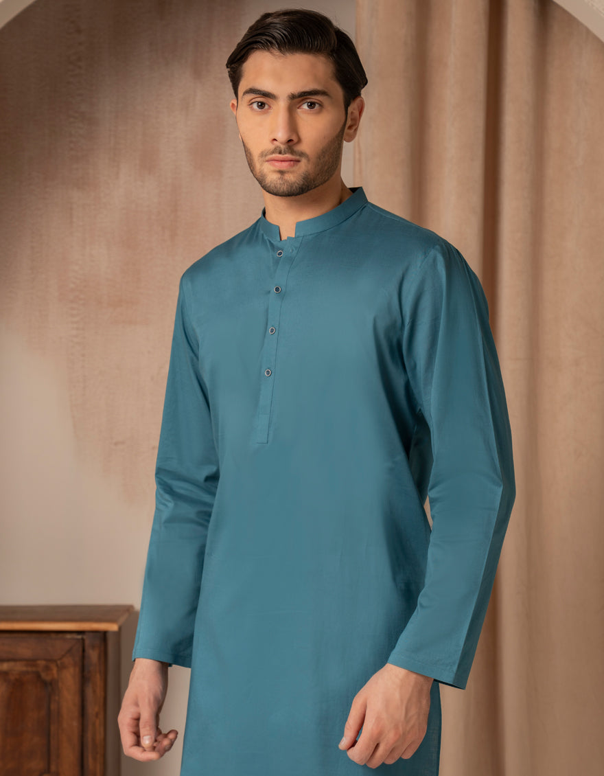J. Junaid Jamshed Blue Cotton Kurta for Men - Traditional Pakistani Indian Ethnic Wear for Weddings & Festivals