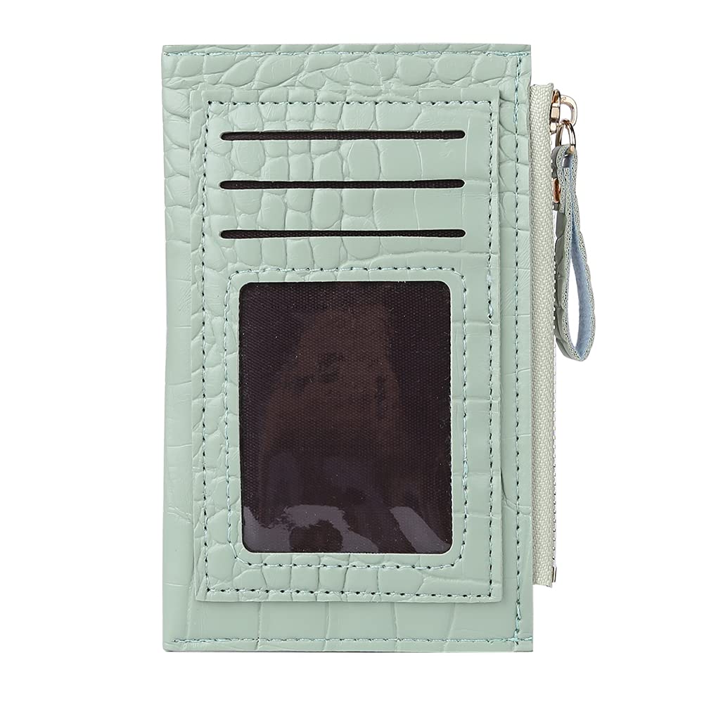 AIZHIYI Retro Women's PU Alligator Pattern Card Holder Wallet - Contrast Color Green - Perfect for Everyday Use, Travel & Gift Giving