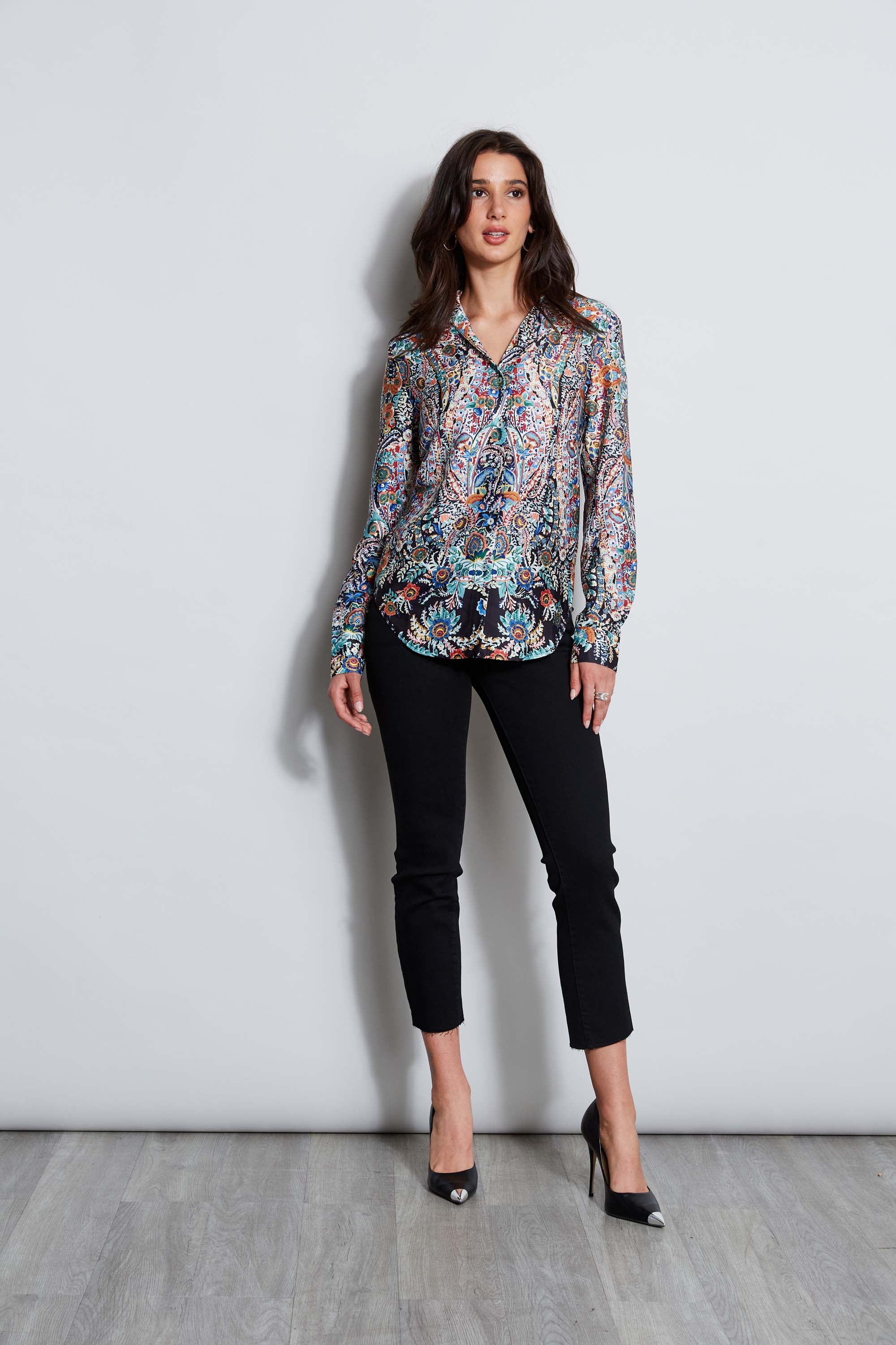Tahari Royal Garden Button Down Shirt for Women - Elegant Floral Print Blouse for Office, Party & Casual Wear | Professional & Stylish Women's Top