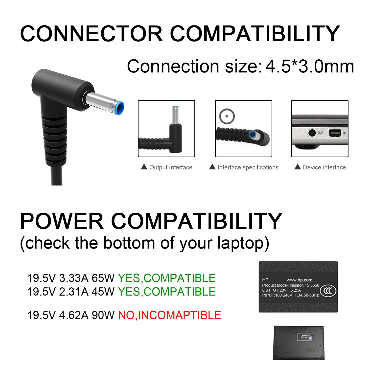 Original Title: Charger for HP Laptop Computer 65W 45W Smart Blue Tip Power Adapter   Optimized Title: **65W/45W HP Laptop Charger with Smart Blue Tip - Universal Power Adapter for HP Pavilion, Envy, ProBook - Perfect for Home, Office & Travel**