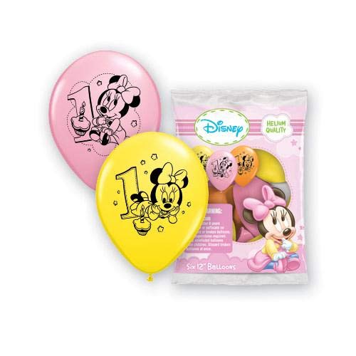 Minnie Mouse 1st Birthday Balloons - 12 Inch Age-Related Party Decorations (6 Pack) - Perfect for Baby Showers, First Birthday Parties & Disney Themed Celebrations