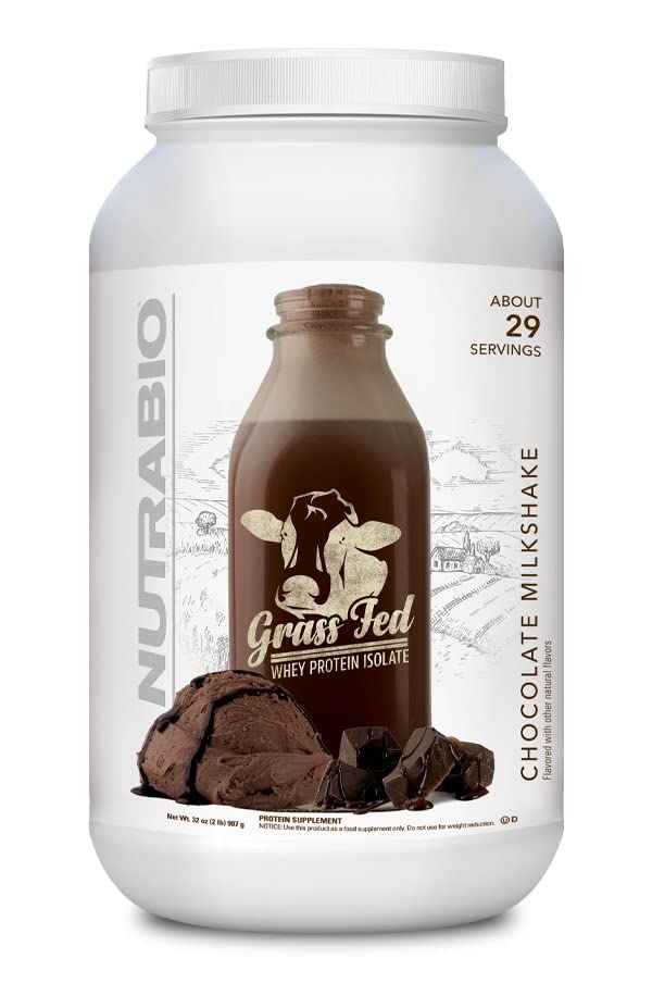 NutraBio Grass Fed Whey Isolate Protein Powder - 25G Protein Per Scoop, Sugar Free, Natural Lean Muscle Supplement - Chocolate Flavor, 2lb (29 Servings) | Post-Workout Recovery & Healthy Breakfast Boost