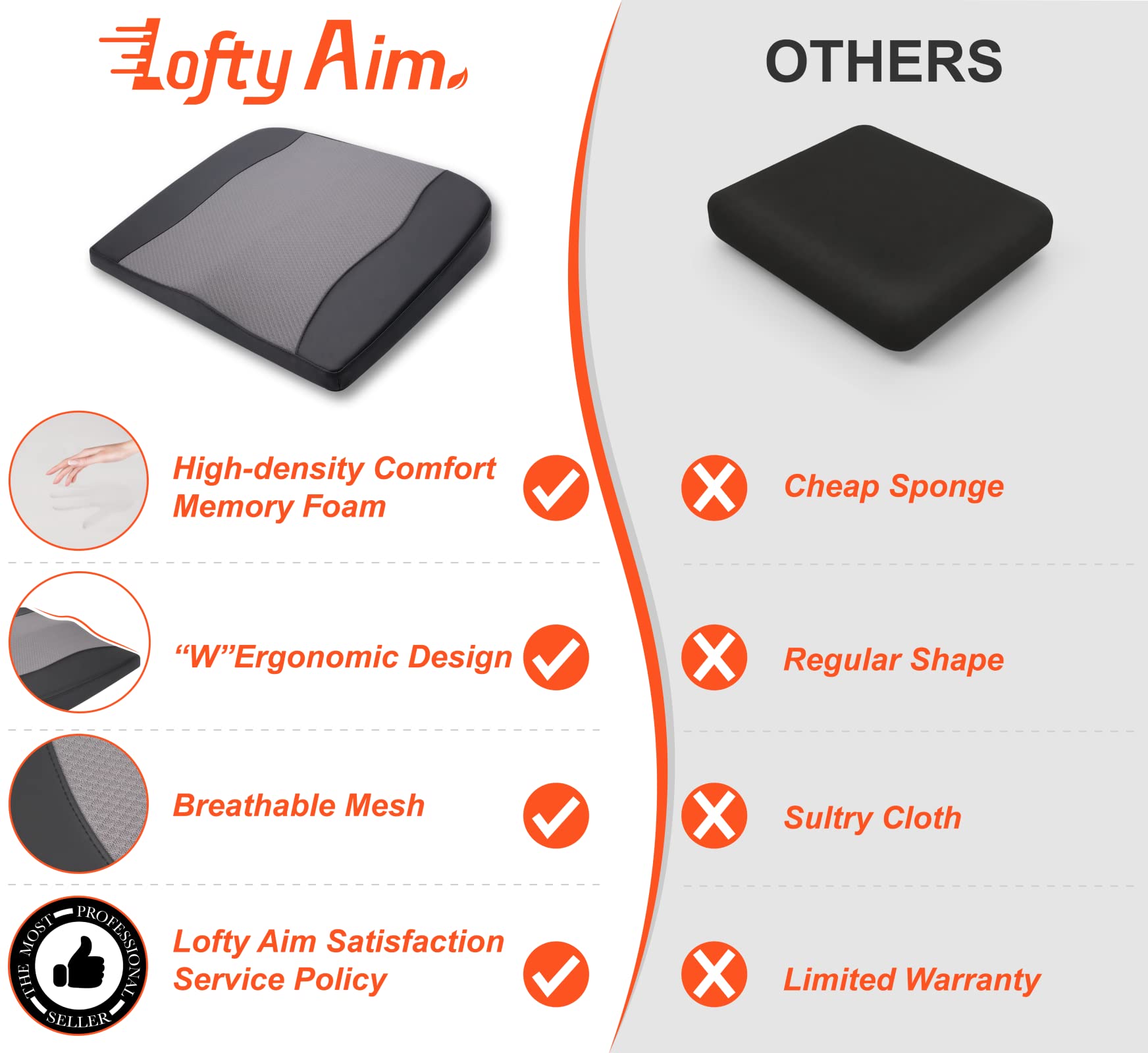 Premium Memory Foam Car Seat Cushion for Sciatica & Back Pain Relief - Ergonomic Support for Drivers, Office Chairs & Wheelchairs (Black/Gray) | Long Drive Comfort, Posture Correction & Pain Relief Solution