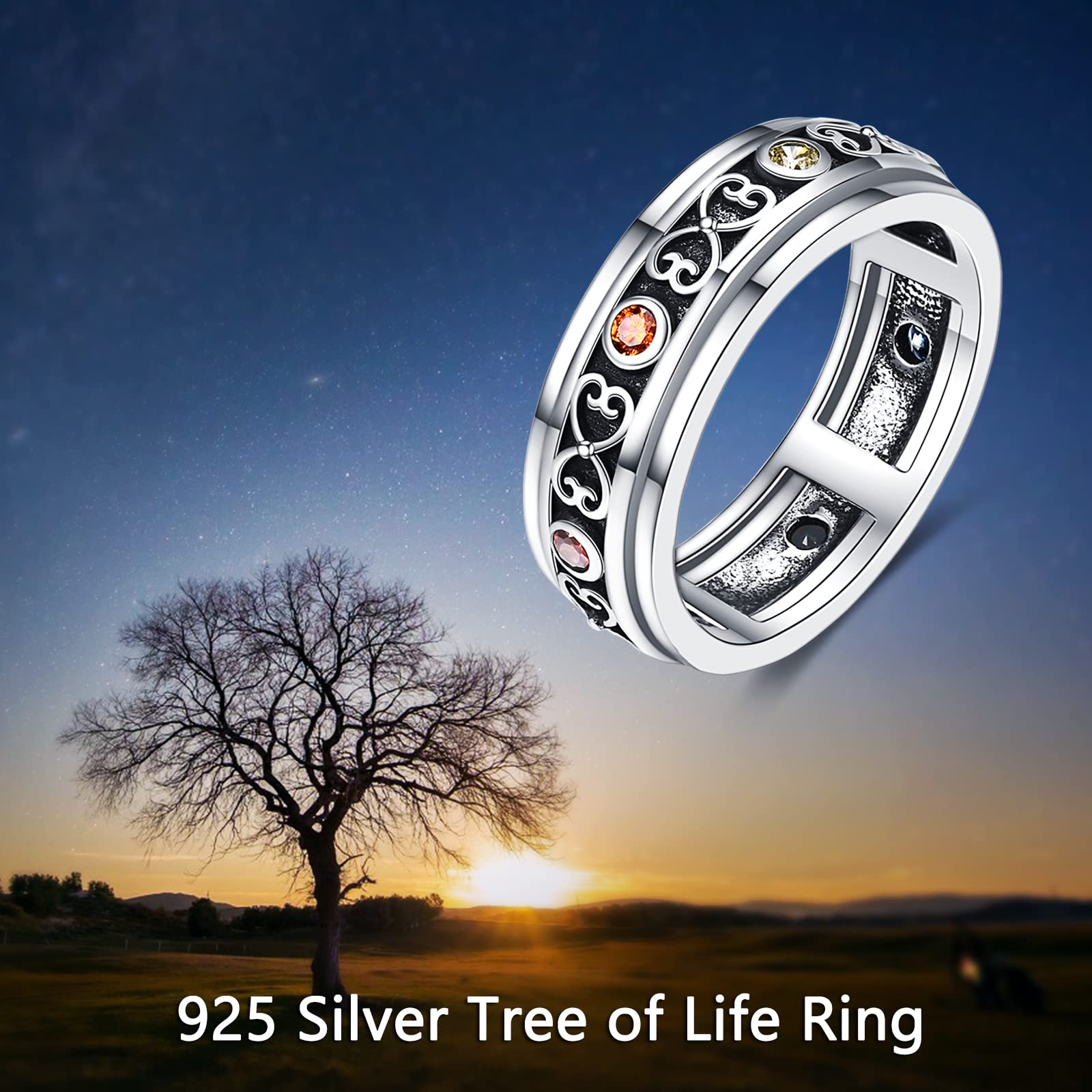 Anxiety Relief Fidget Rings for Women - Sterling Silver Chakra CZ Rings for Stress & Focus | Perfect for Meditation, Office Work & ADHD Therapy