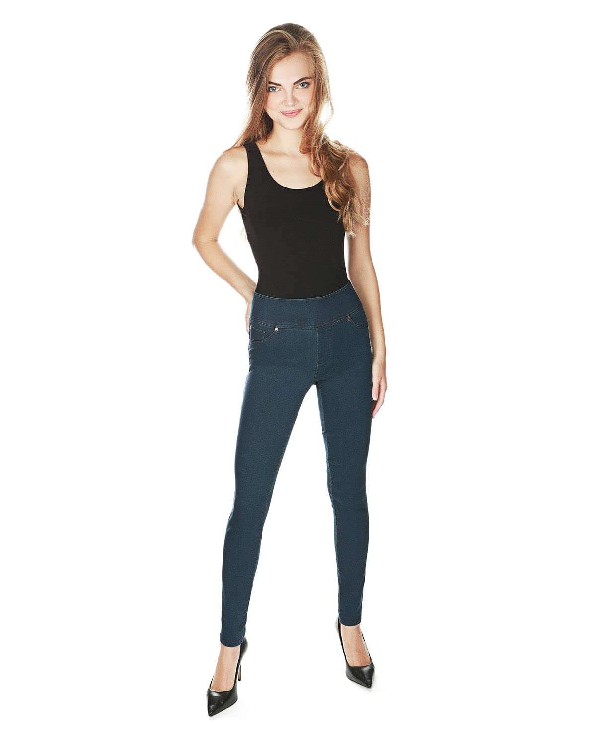 MeMoi Women's Dark Wash Denim Jeggings - Stretchy Skinny Jeans with High Waist for Comfort & Style | Perfect for Casual Wear, Work & Night Out