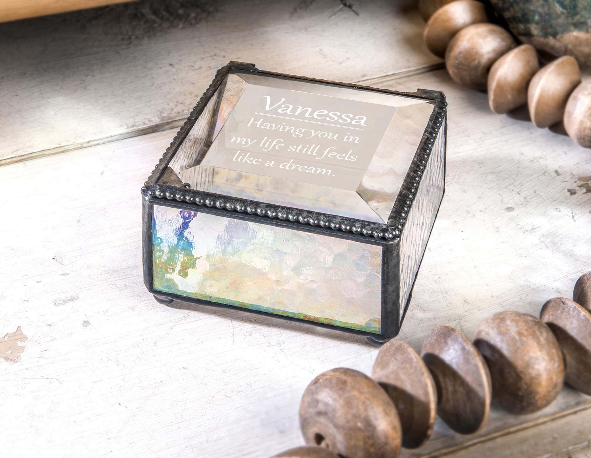 Personalized Engraved Glass Jewelry Box for Wife & Girlfriend - Clear Iridescent Keepsake Gift for Birthday, Anniversary - Ring & Trinket Display Case - Perfect for Wedding Proposals, Valentine's Day & Special Occasions