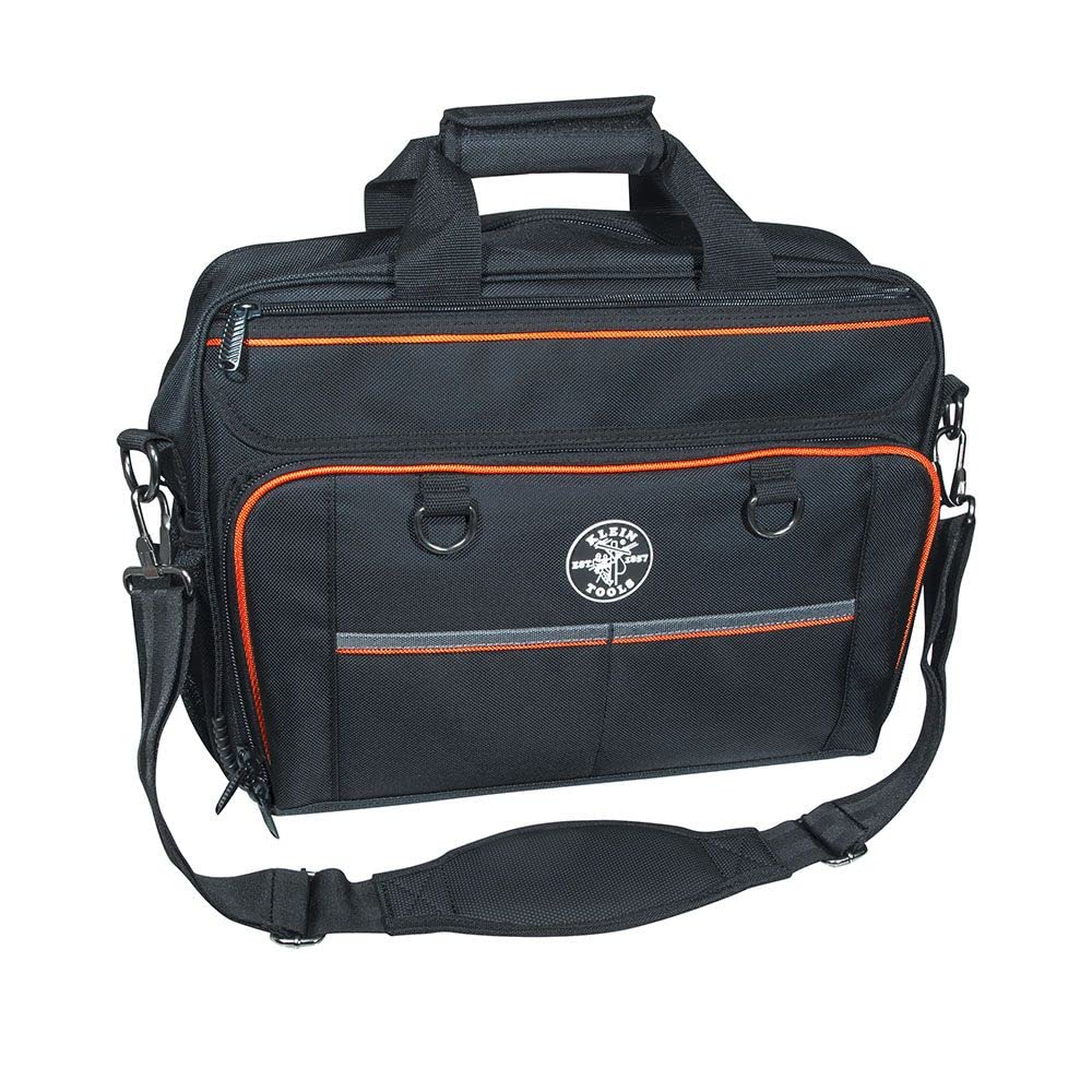 Klein Tools 55455M Tradesman Pro Tech Tool Bag with Laptop Pocket - Durable Black & Orange Construction Work Bag for Electricians, Contractors & DIY Projects - Perfect for Job Sites, Home Repairs & Tool Organization