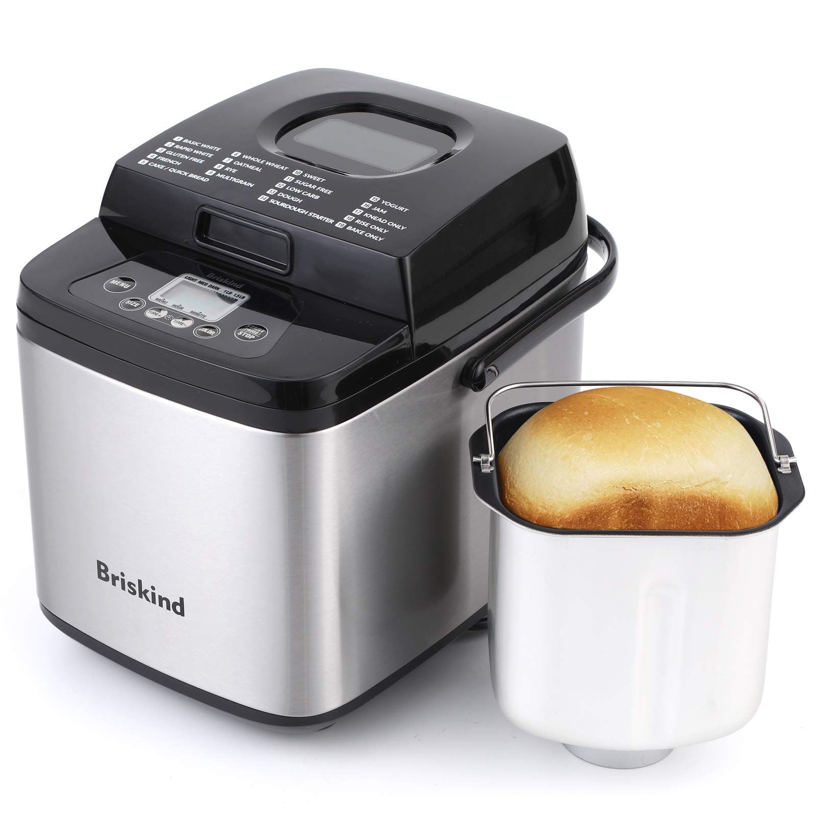 19-in-1 Compact Bread Maker Machine - 1.5 lb / 1 lb Loaf Small Breadmaker with Handle | Gluten Free, Dough, Jam, Yogurt Functions | Even Baking, Auto Keep Warm, 3 Crust Colors | Perfect for Home, Office, RV & Small Kitchens