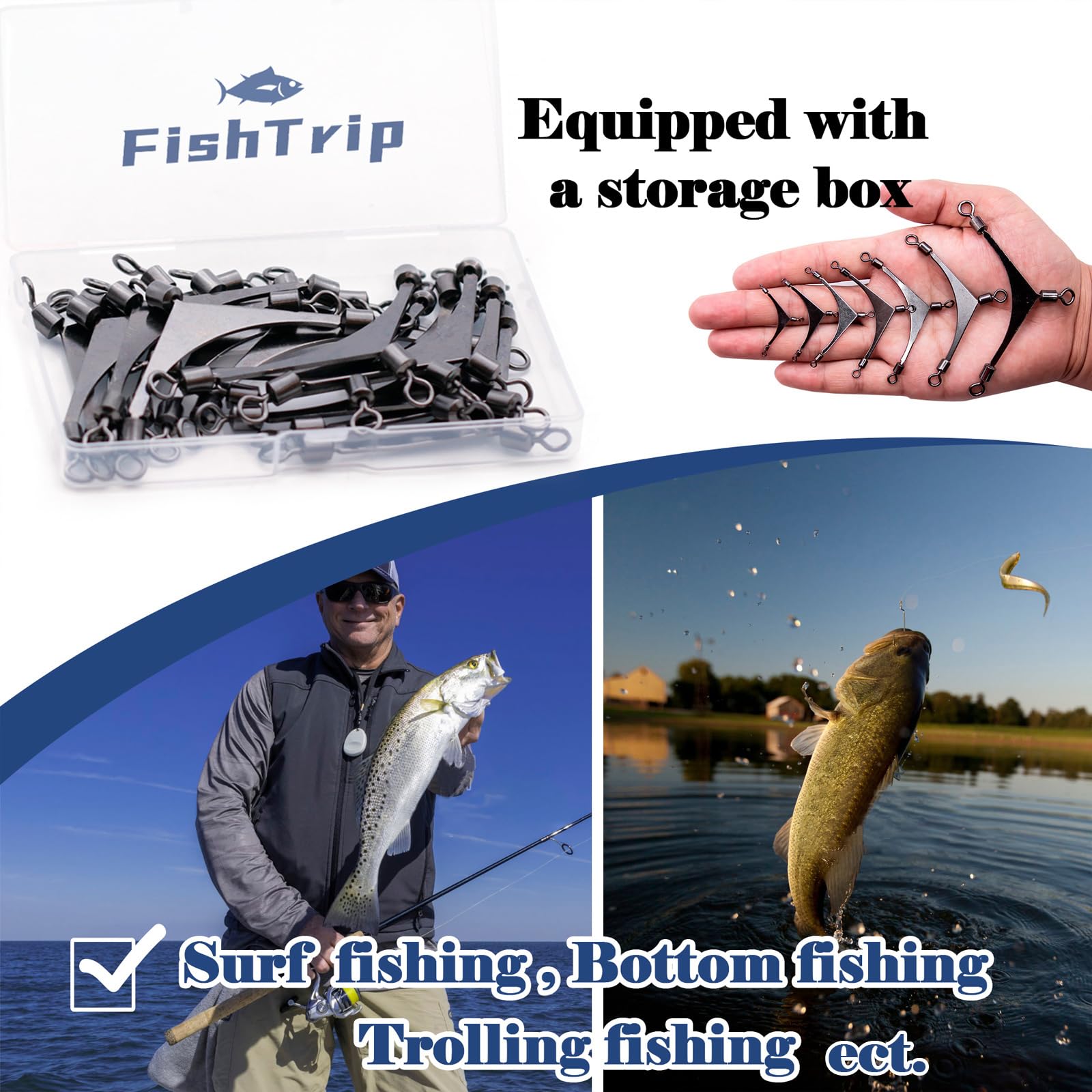 15pcs 3-Way Rolling Swivel Fishing Tackle - Stainless Steel Fishing Swivels for Saltwater & Freshwater Rigs | Perfect for Trolling, Bottom Fishing & Surf Casting