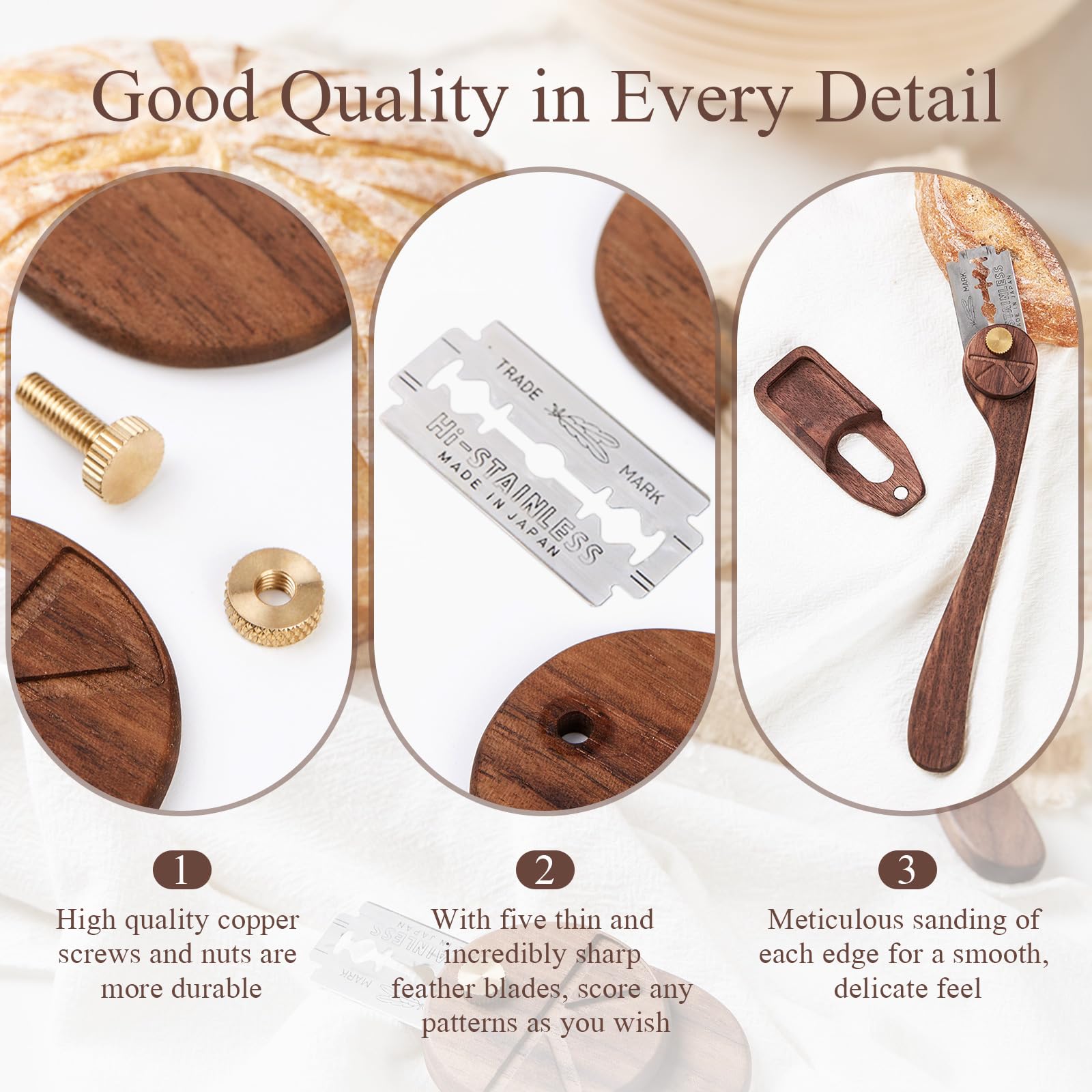 Premium Bread Lame Set with Blade Cover - 2 Stainless Steel Scoring Knives & 5 Feather Blades - Professional Dough Scoring Tool for Artisan Bread Baking, Sourdough & Baguettes - Perfect for Home Bakers & Professional Chefs (LUNA & ELEGANT Series) - Ideal for Creating Beautiful Patterns on Homemade Breads, Sourdough Loaves, and Artisan Bakery Products
