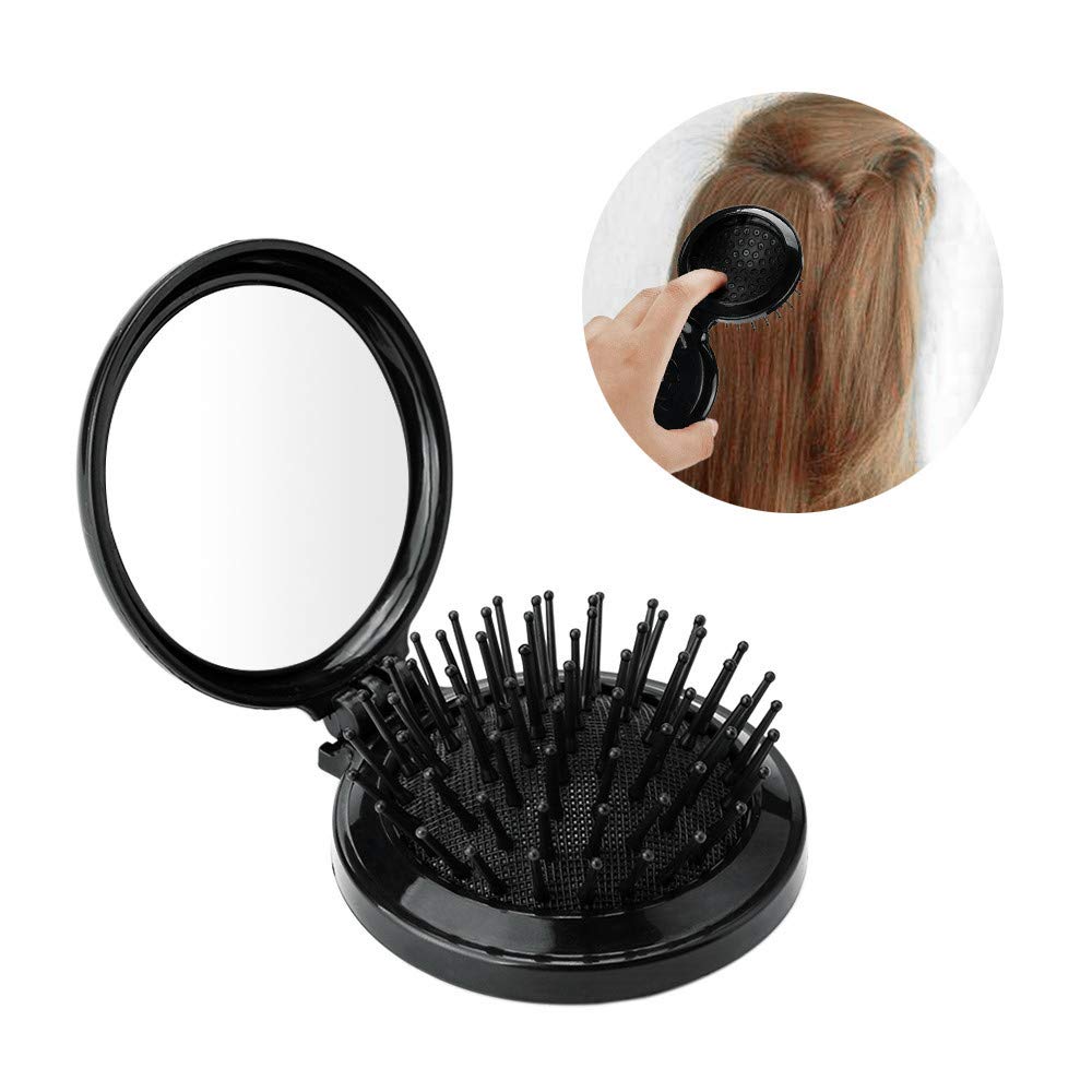Mini Pocket Folding Hair Brush with Mirror - Travel & Gift Idea