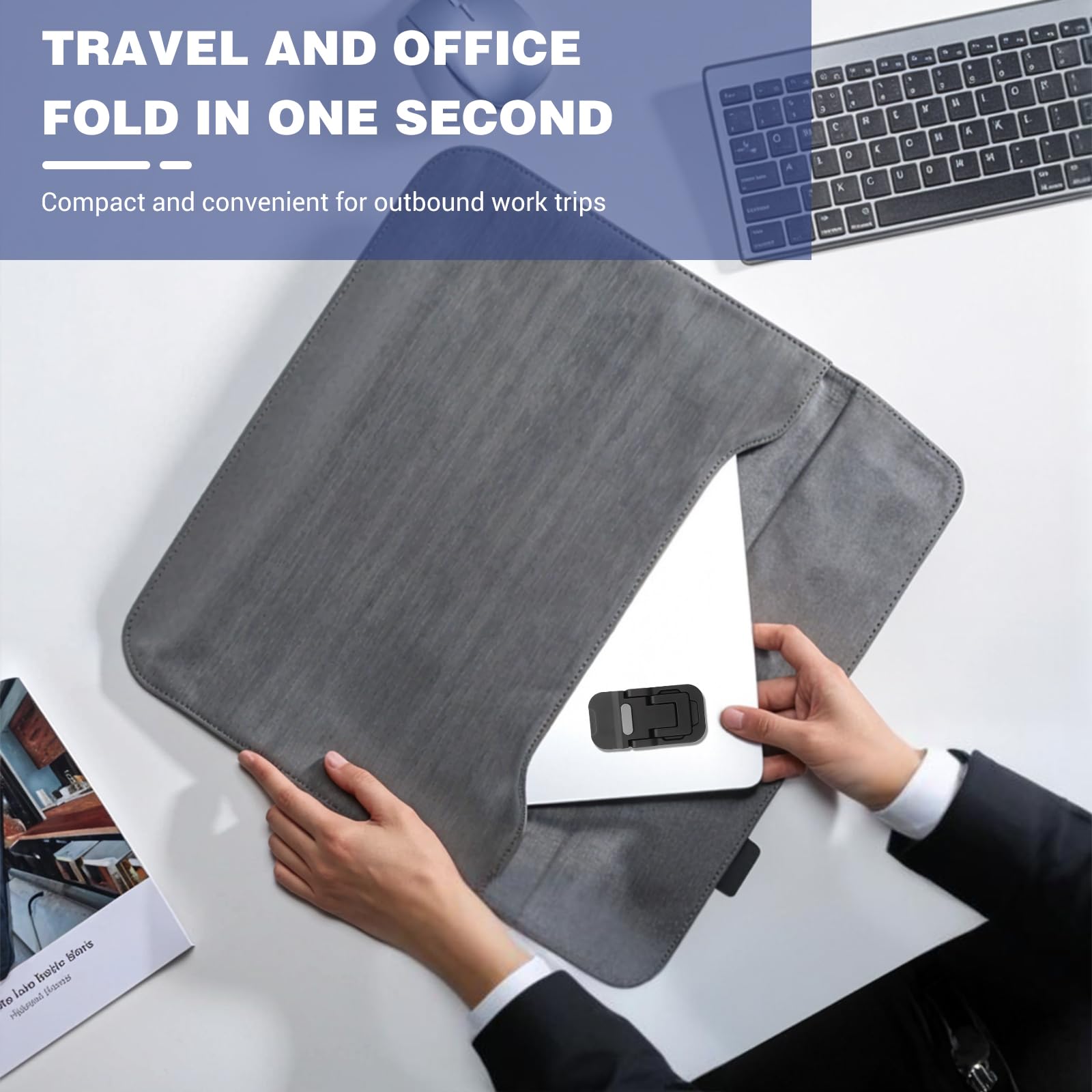 2pcs Adjustable Foldable Keyboard Stand for Laptop & Computer - Dual Tilt Angle, Portable & Self-Adhesive Desk Riser - Perfect for Office, Home & Travel Workspaces (Black)
