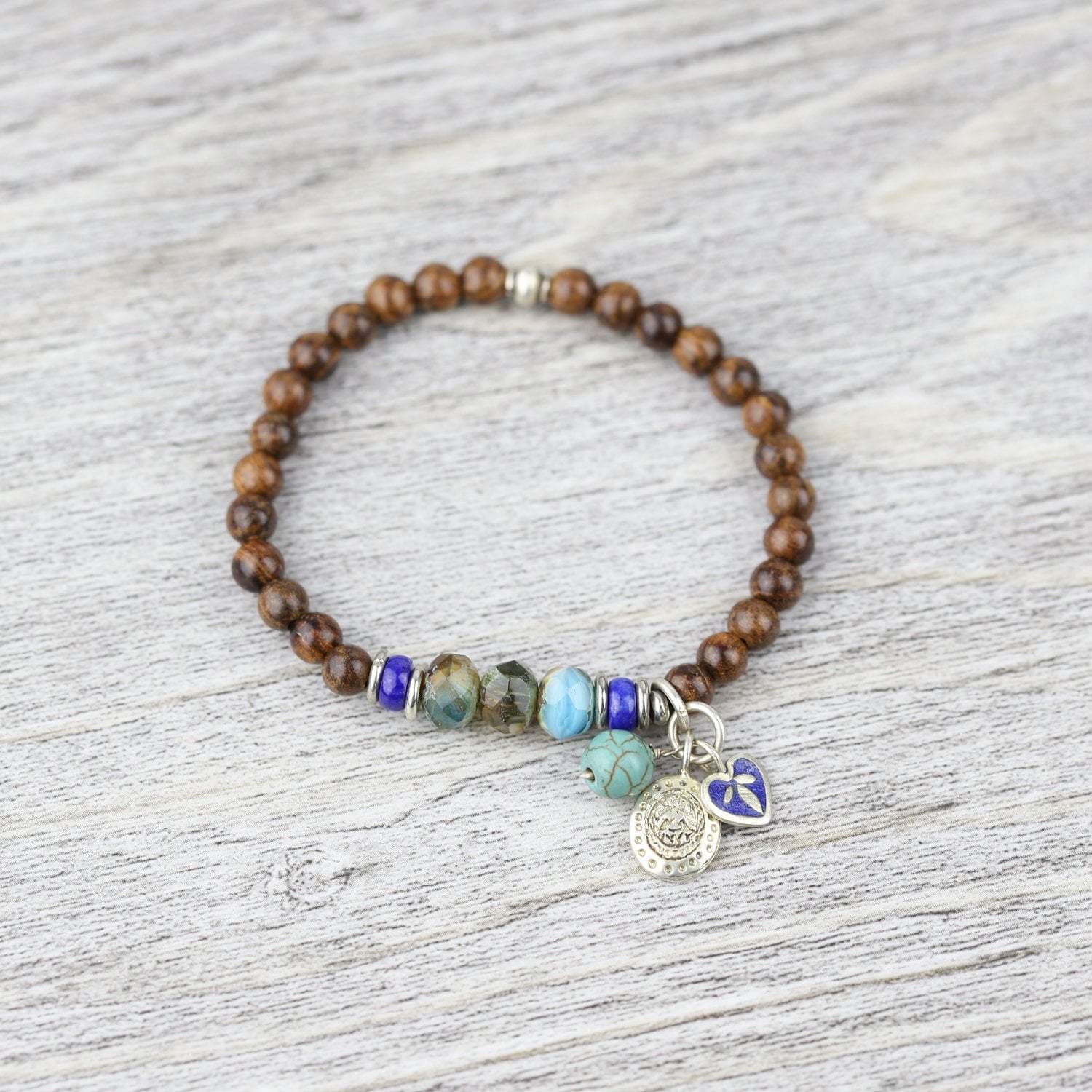 Natural Wood Healing Charm Bracelet for Women - Handmade Boho Spiritual Jewelry for Positive Energy & Protection - Perfect for Meditation, Yoga & Everyday Wear
