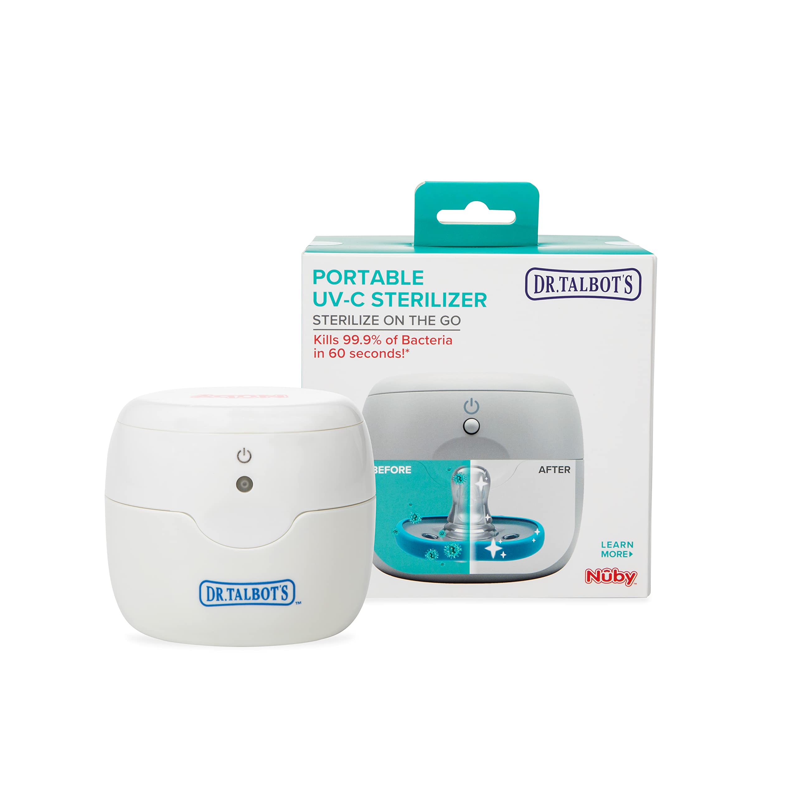 Dr. Talbot's Portable UV-C Sterilizer for Pacifiers, Baby Bottles & Small Items - Compact & Travel-Friendly White Sterilizing Device - Perfect for Diaper Bags, Strollers & On-The-Go Use