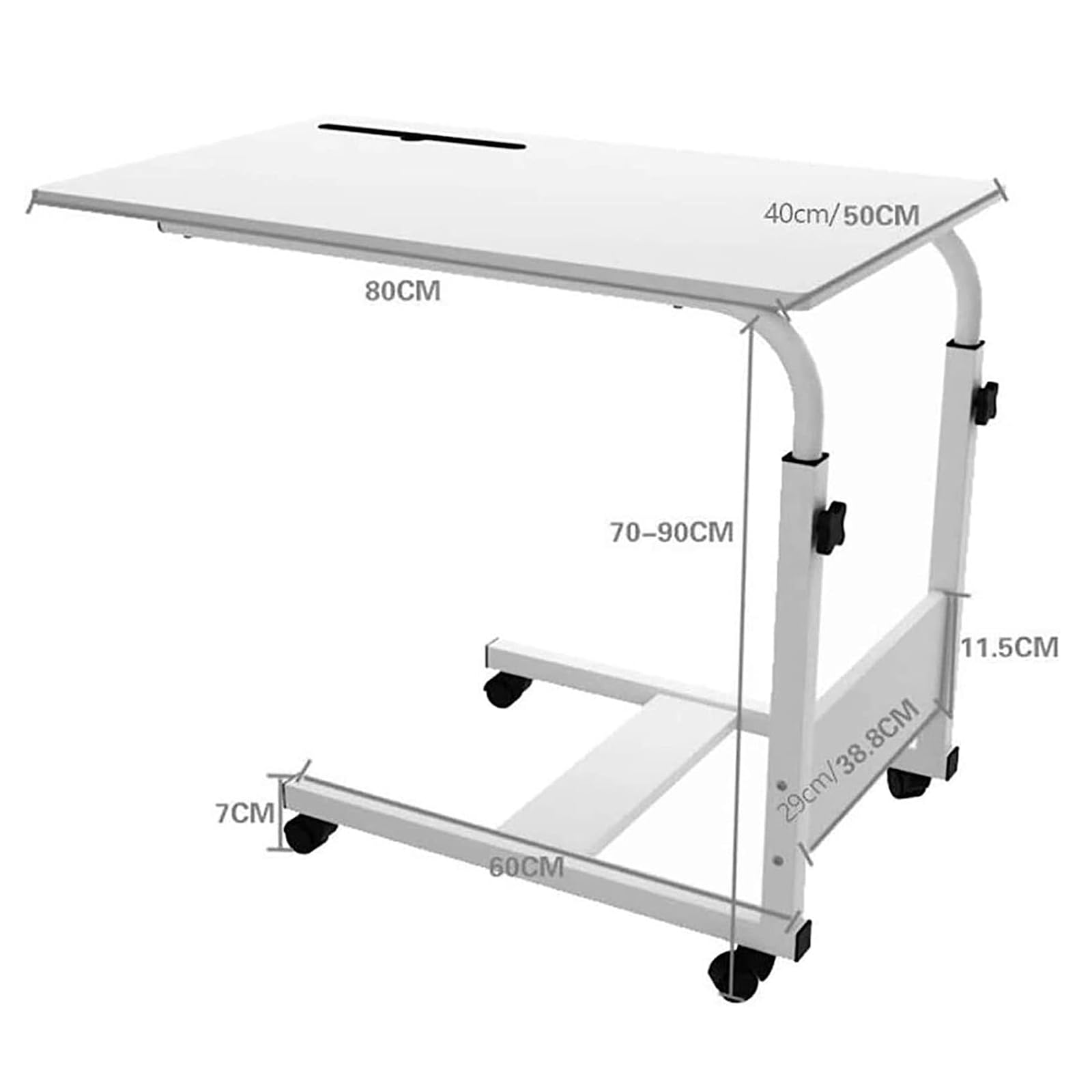 Adjustable Overbed Table with Wheels - Portable Laptop Desk & Mobile Standing Workstation, Steel Frame Side Table for Bed, Sofa, or Office Use - Perfect for Working, Eating, or Reading in Bed