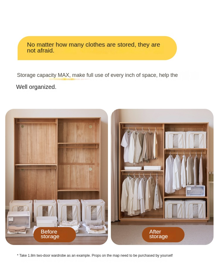 Solid Wood Beech & Poplar Nordic Sliding Door Wardrobe - Modern Closet for Bedroom, Living Room, and Entryway Storage