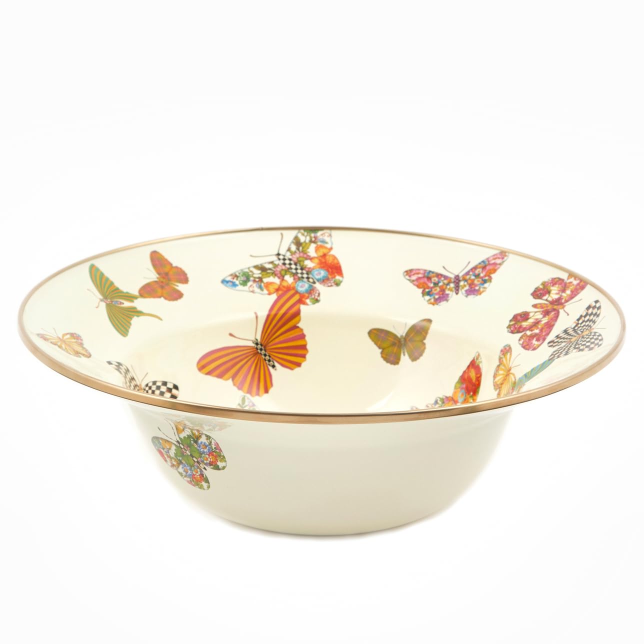 MACKENZIE-CHILDS 12-Inch Enamel Serving Bowl - Butterfly Garden Design - Durable Enamel Serveware for Entertaining, Dining & Kitchen Decor - Perfect for Salads, Pasta, Fruit & Party Dishes
