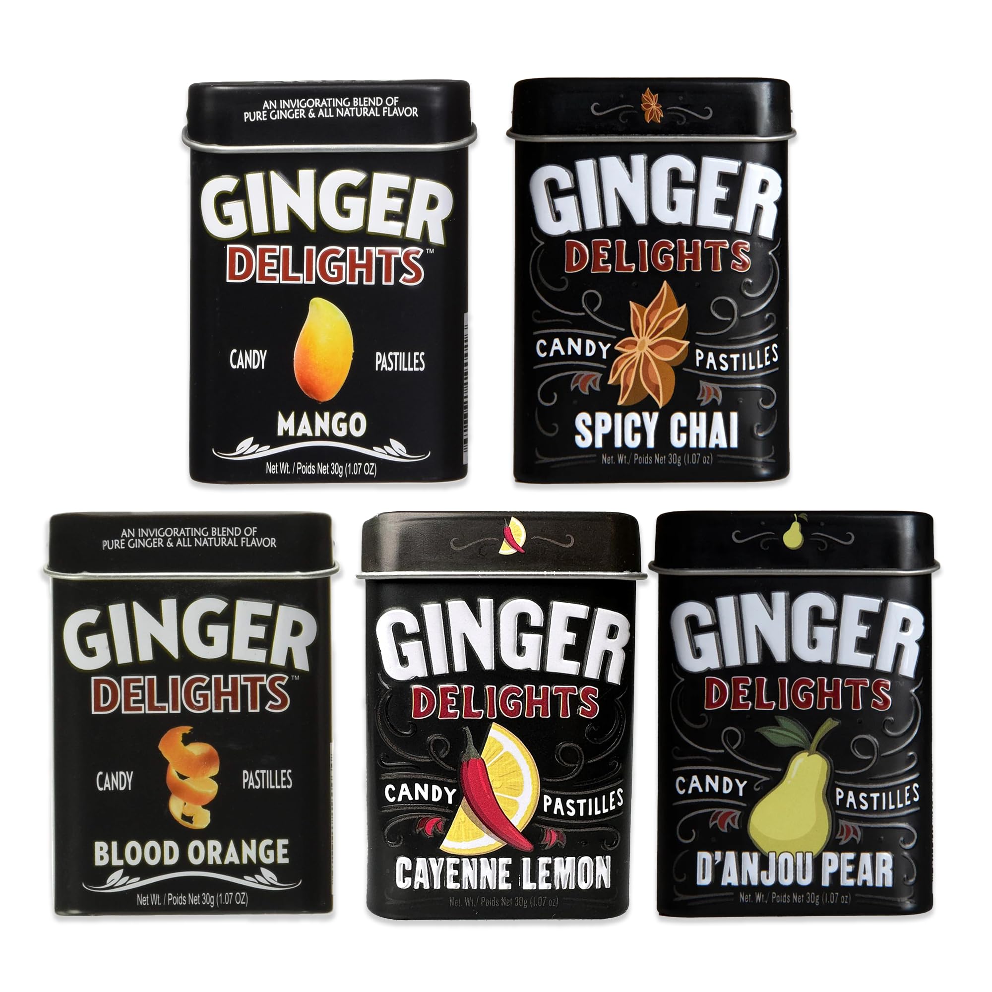 Big Sky Mints Ginger Delights Variety Pack - 5 Flavors: Orange, Pear & Ginger Mint Candies in Reusable Tin | Perfect for Travel, Office Snacks & Gift Giving