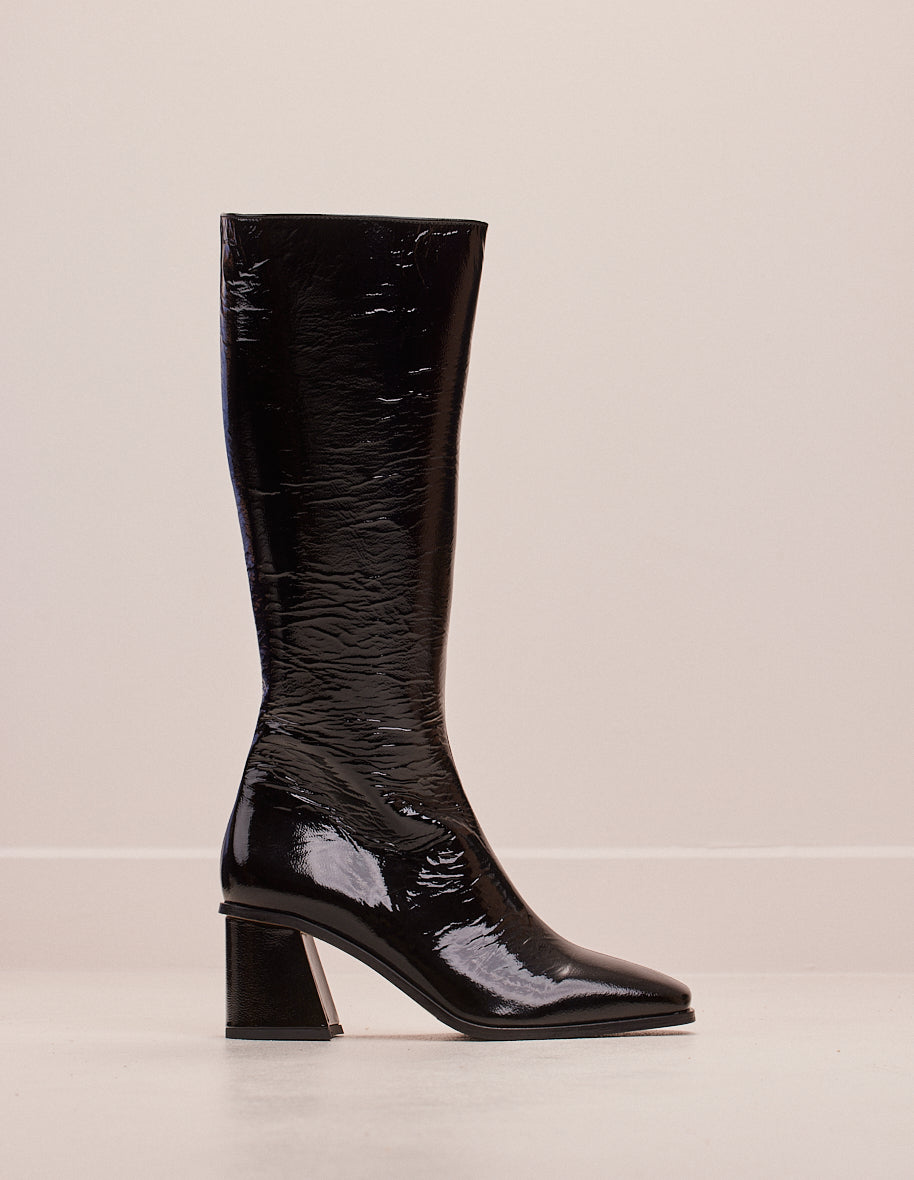 Lisette Black Patent Pleather Boots for Women - Stylish & Comfortable for Office, Parties & Night Out