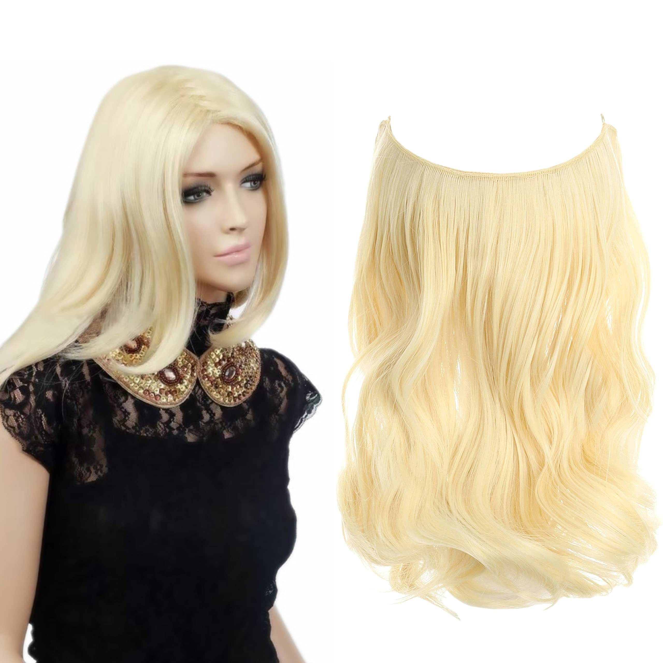 Invisible Wire Hair Extensions - Transparent Adjustable Hairpiece with 4 Secure Clips | 14 Inch Long Wavy Curly Hair for Women | Perfect for Parties, Weddings & Daily Styling
