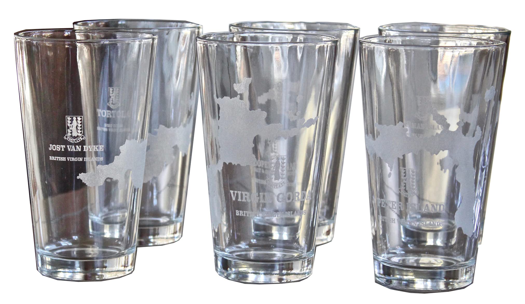 British Virgin Islands Map Pint Glasses Set of 6 - 16oz Barware for Beer, Cocktails & Home Decor - Perfect for Beach Parties, Tropical Themed Events & Gifts