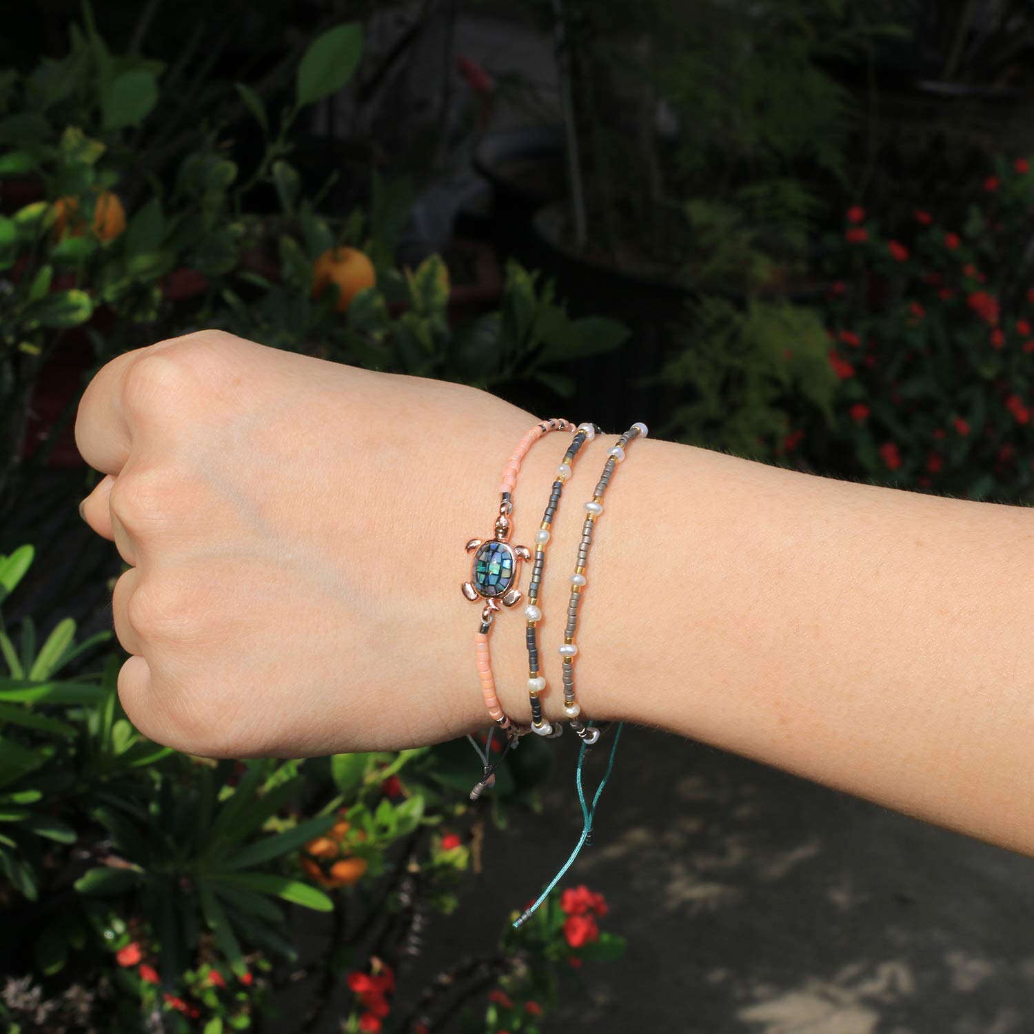 KELITCH Crystal Turtle Charm Bracelet - Miyuki Beaded Thin Strand Friendship Bracelet for Women - Adjustable Multi Color Jewelry Gift for Best Friends, Birthday, Anniversary & Everyday Wear
