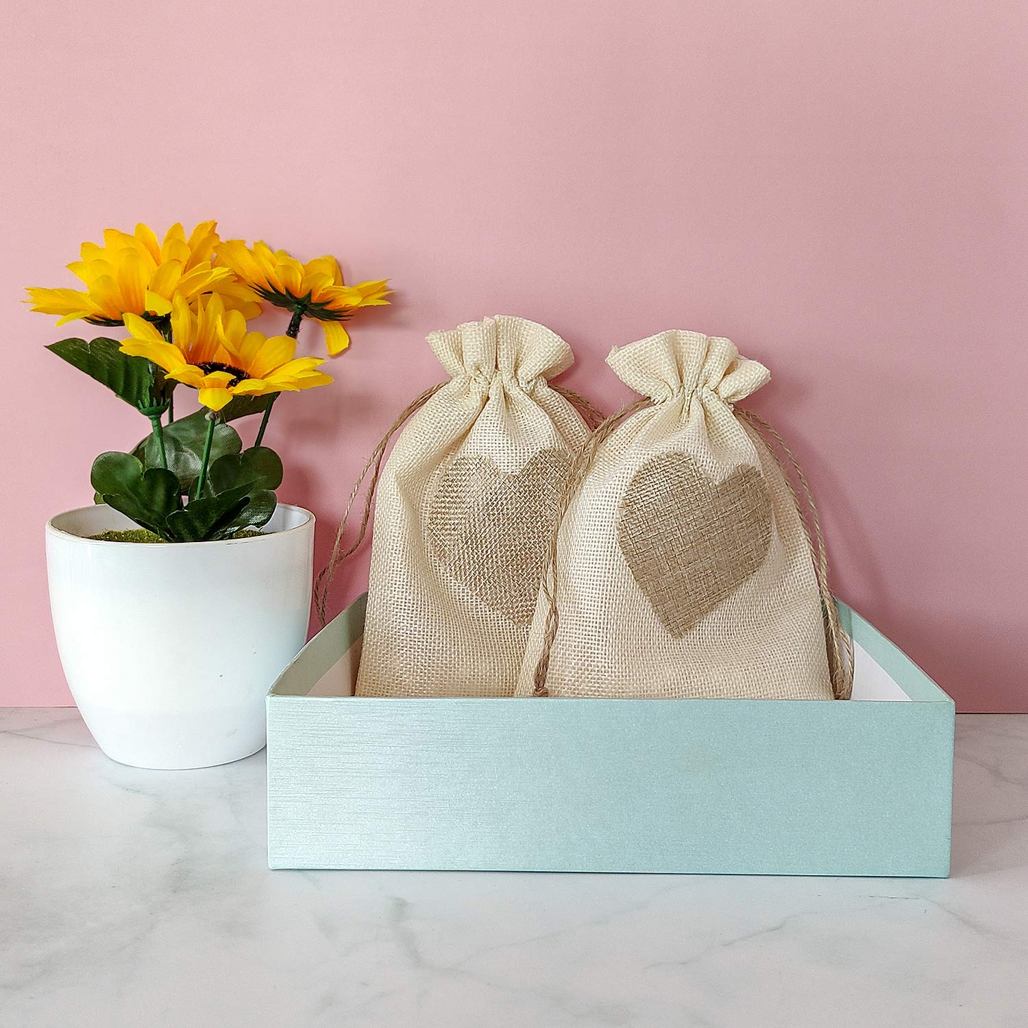 SumDirect 36Pcs 5x7 Inch Heart-Shaped Burlap Drawstring Bags - Natural Beige Linen Favor Pouches for Wedding, Baby Shower, Party Favors | Perfect for Gift Wrapping, Candy Bags, Bridesmaid Gifts & DIY Craft Projects
