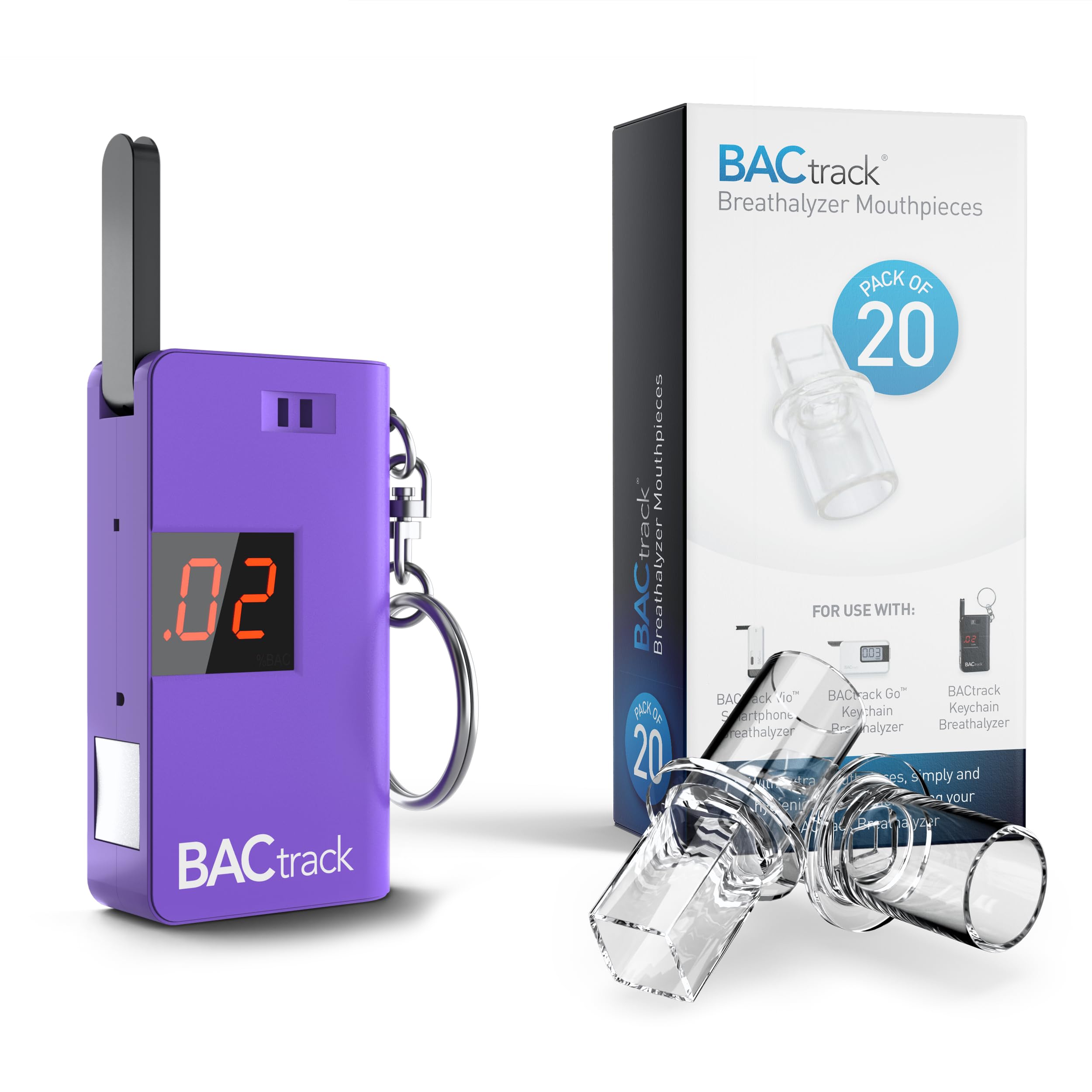 BACtrack Keychain Breathalyzer (Purple) with 20 Mouthpieces - Portable Alcohol Breath Tester for Personal & Professional Use - Perfect for Parties, Events, and Workplace Safety
