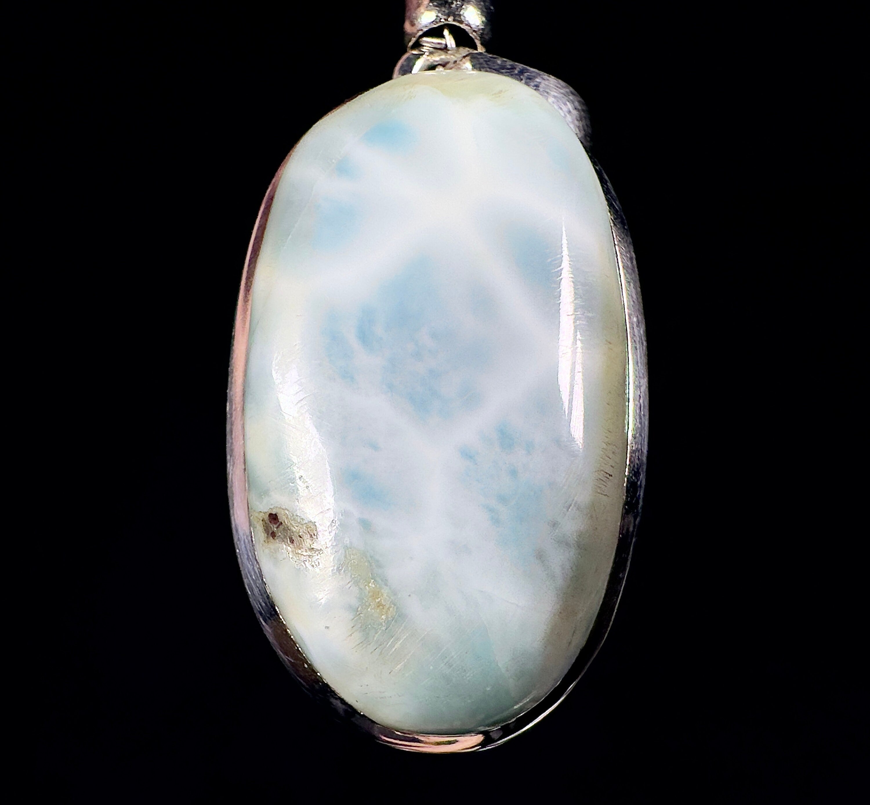 LARIMAR Crystal Pendant Necklace - Sterling Silver Oval Handmade Jewelry with Healing Stones - Perfect for Meditation, Yoga & Spiritual Gifts