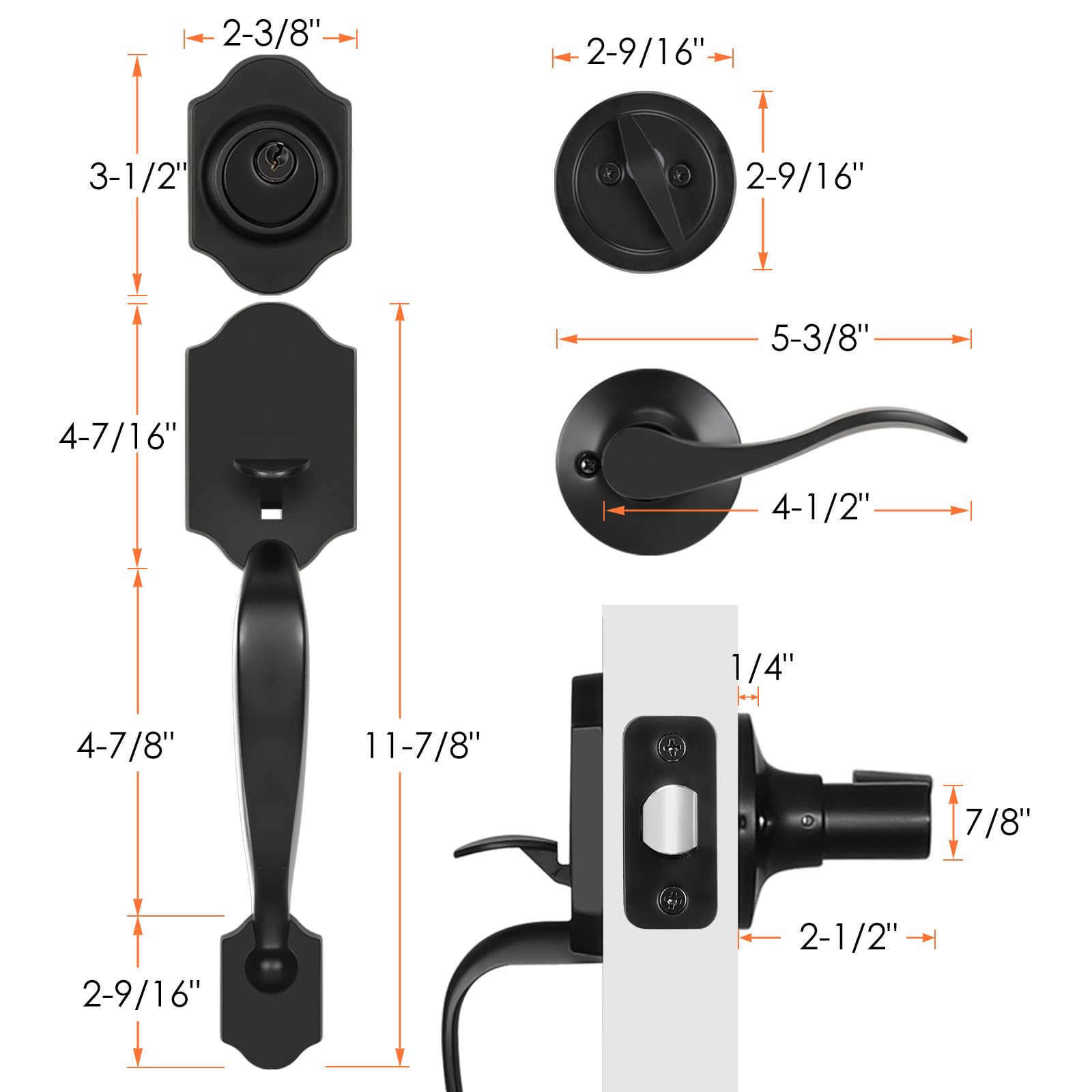 Premium Matte Black Front Door Handle & Deadbolt Set - Single Cylinder Entry Door Lock with Reversible Lever - Secure Exterior Door Lockset for Homes, Apartments & Offices