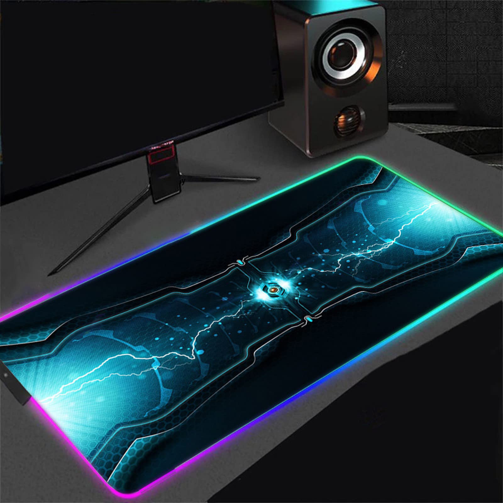 Blue Technology World Art Large RGB Gaming Mouse Pad with 14 LED Lighting Modes - XXL Soft Mousepad (9.8x13.78 inches) for PC, Anti-Slip Rubber Base, Anime Design - Perfect for Gaming, Office Work & Computer Use